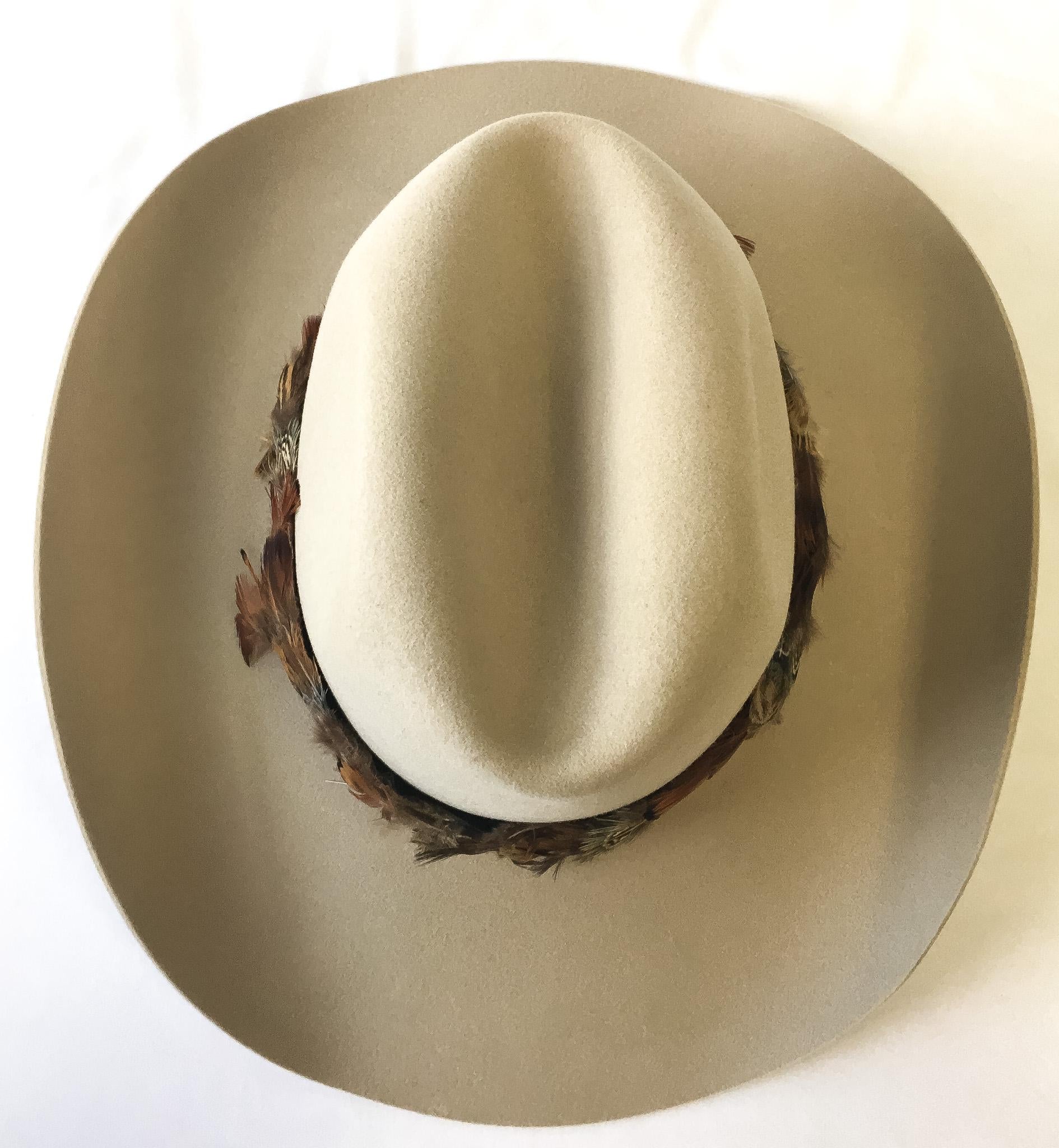 Vintage American Hat Company Maxi Felt Beige Cowboy Hat with Feather Band, Sz. 7, Unique Vintage Western Hat