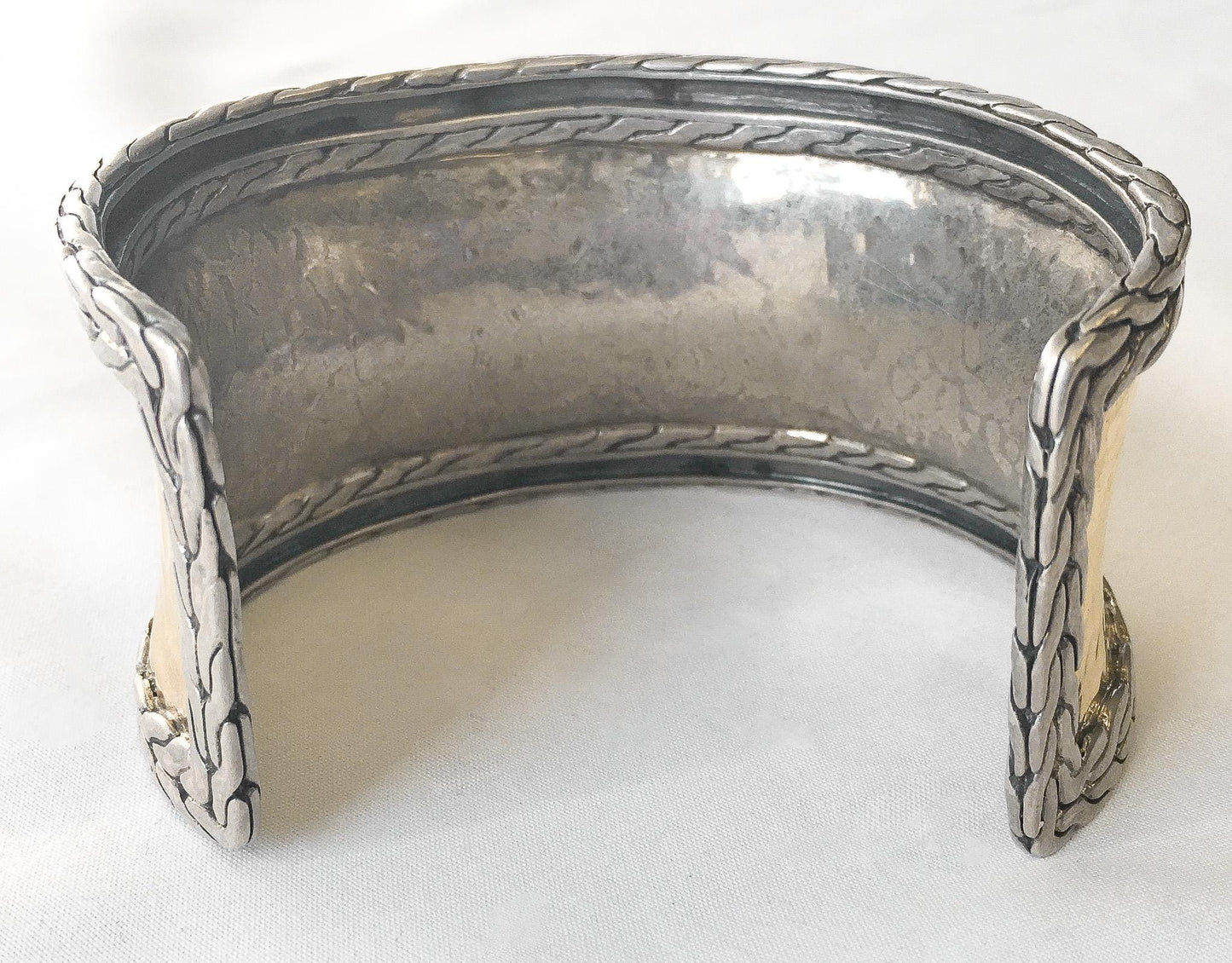 Vintage John Hardy 22K Gold 925 Sterling Silver Hammered Adjustable Cuff Bracelet, Vintage Brutalist Statement Style Bracelet