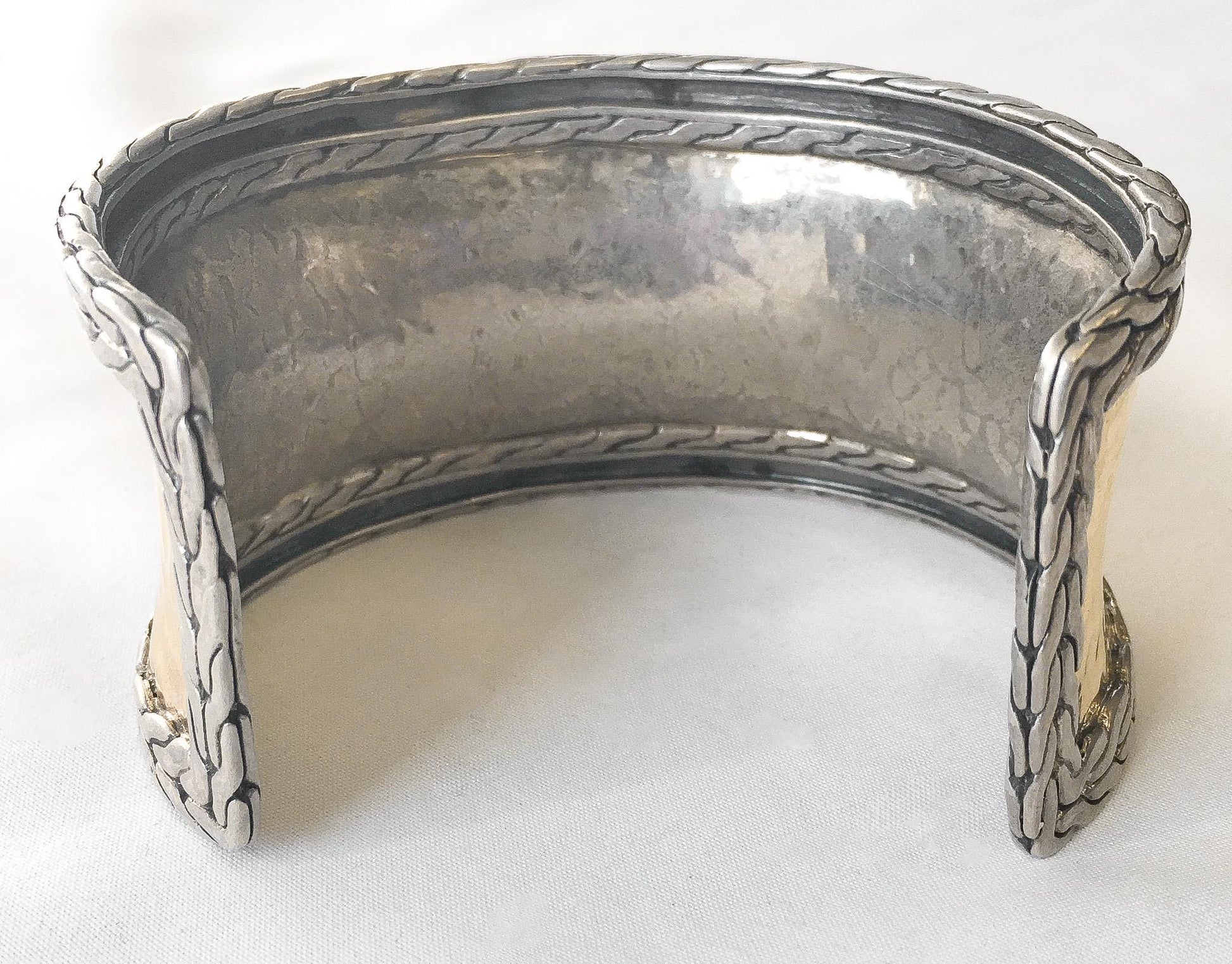 Vintage John Hardy 22K Gold 925 Sterling Silver Hammered Adjustable Cuff Bracelet, Vintage Brutalist Statement Style Bracelet