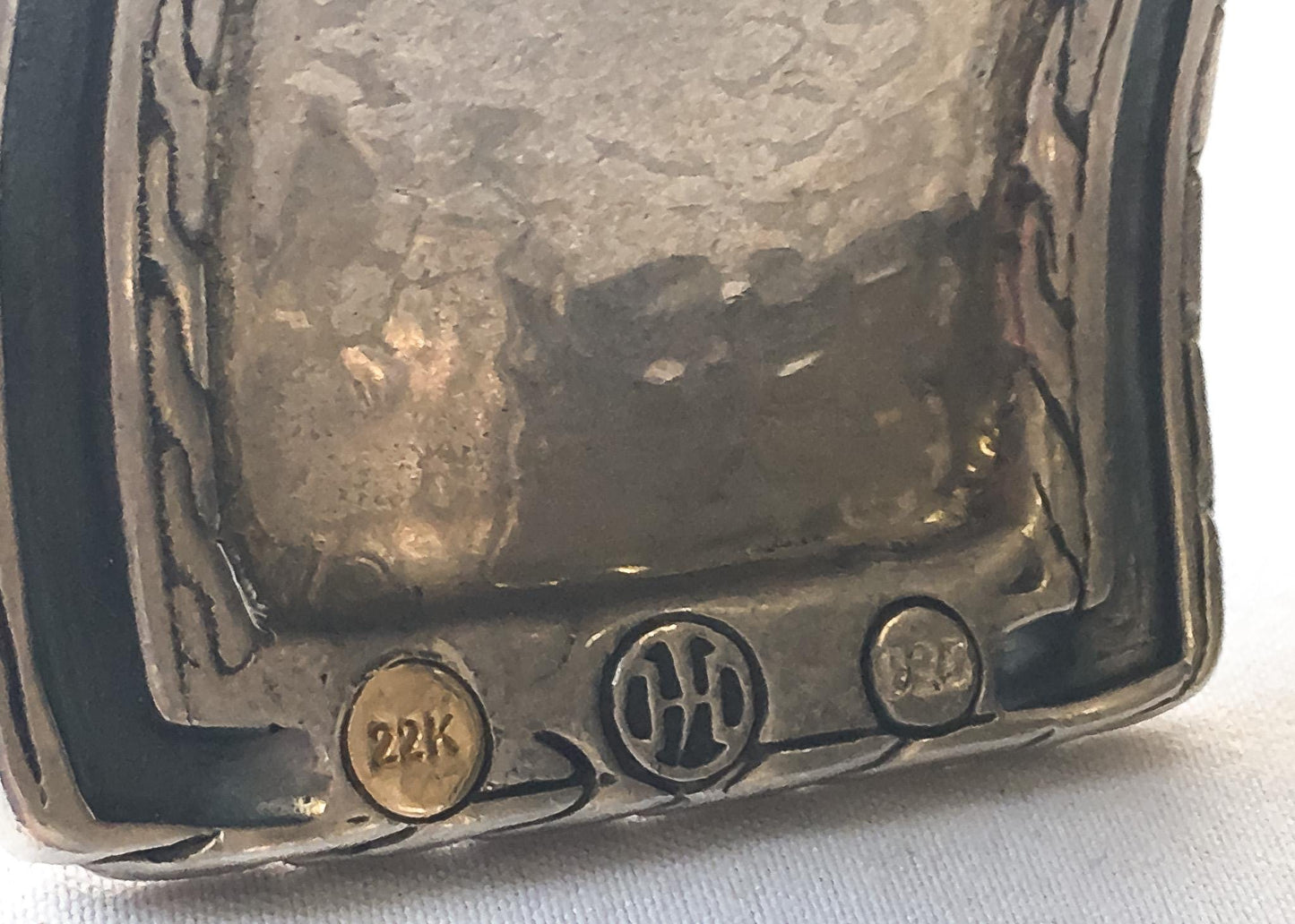 Vintage John Hardy 22K Gold 925 Sterling Silver Hammered Adjustable Cuff Bracelet, Vintage Brutalist Statement Style Bracelet