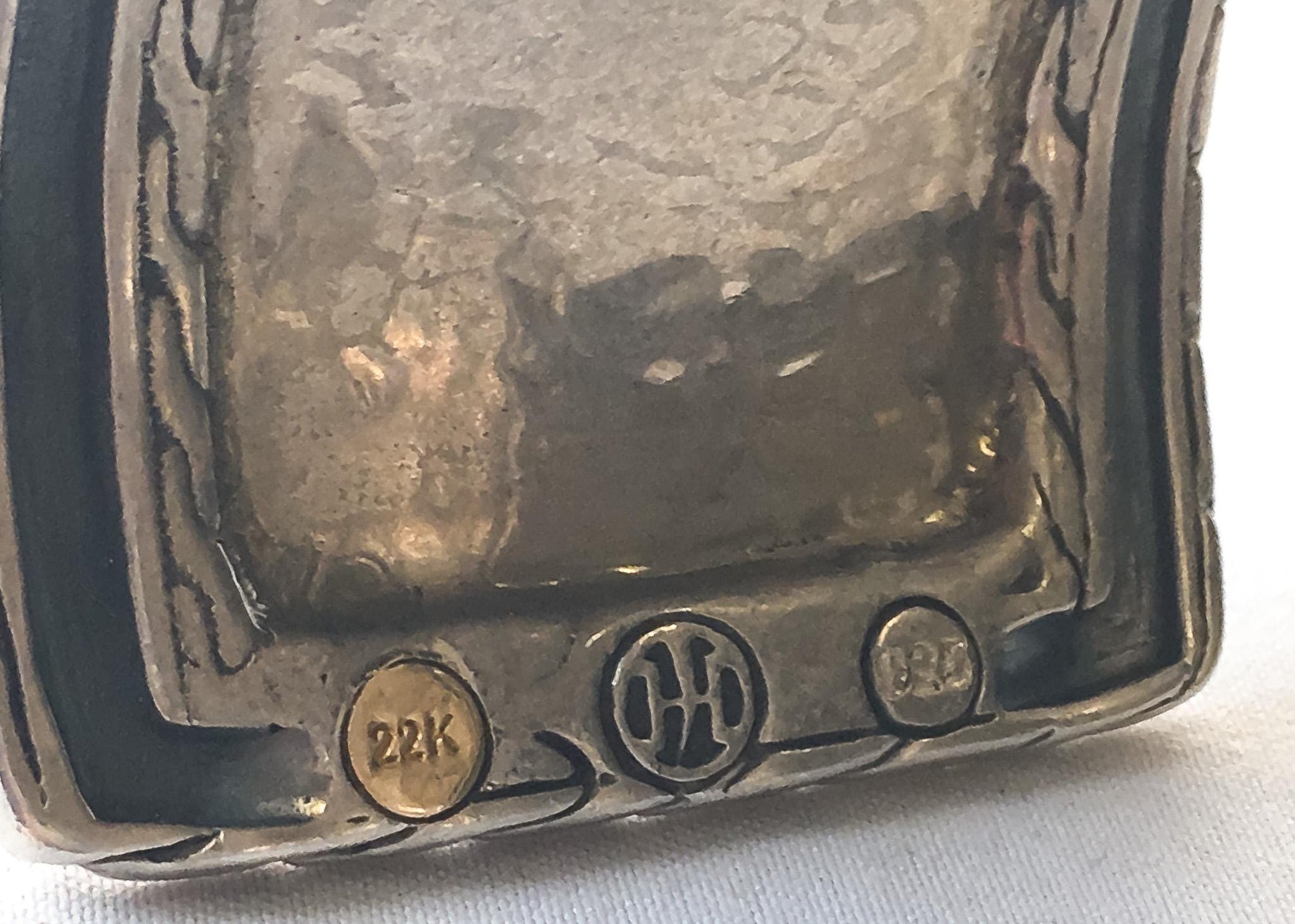 Vintage John Hardy 22K Gold 925 Sterling Silver Hammered Adjustable Cuff Bracelet, Vintage Brutalist Statement Style Bracelet