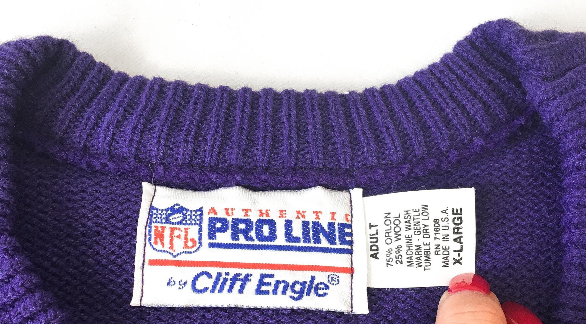 80s Minnesota Vikings Purple Spell-Out Knit Crewneck Sweater, Men's Sz. XL, Vintage Retro NFL Apparel