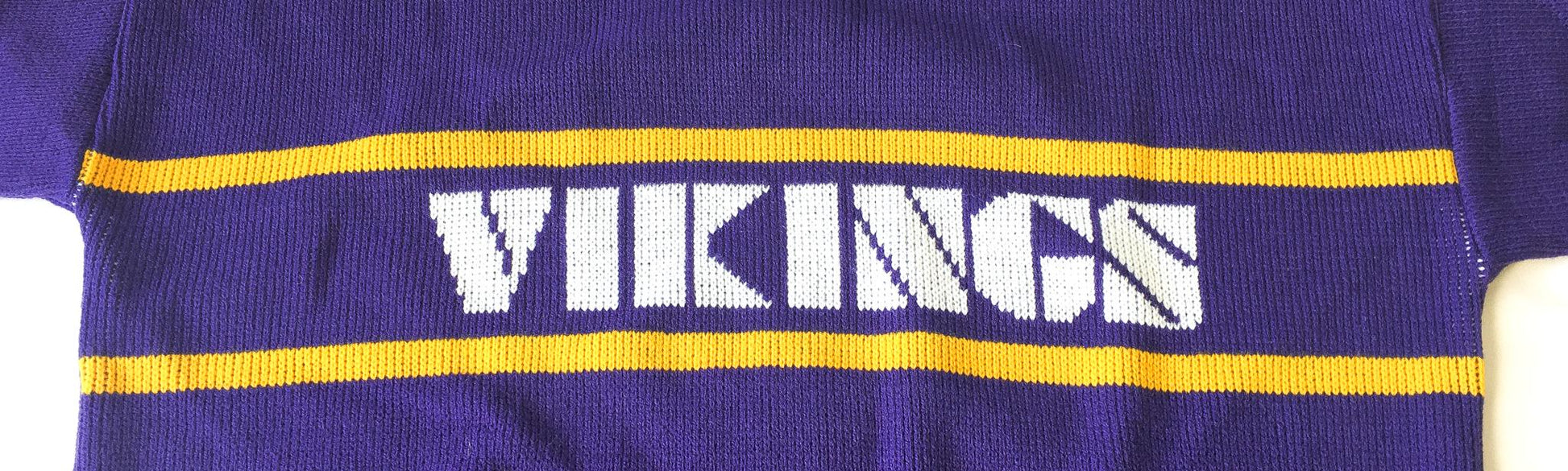80s Minnesota Vikings Purple Spell-Out Knit Crewneck Sweater, Men's Sz. XL, Vintage Retro NFL Apparel