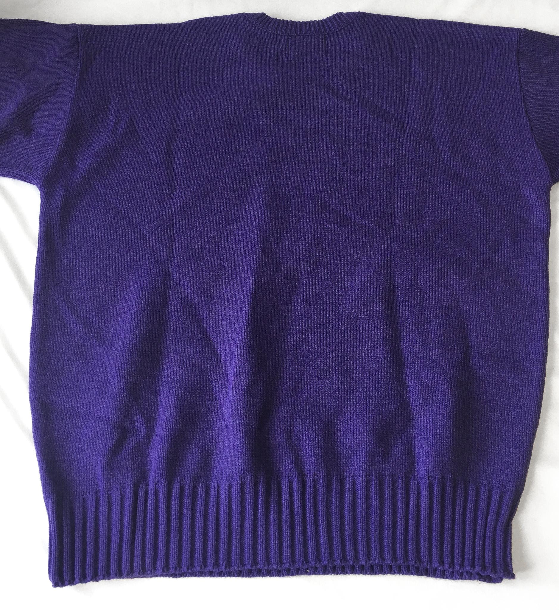 80s Minnesota Vikings Purple Spell-Out Knit Crewneck Sweater, Men's Sz. XL, Vintage Retro NFL Apparel