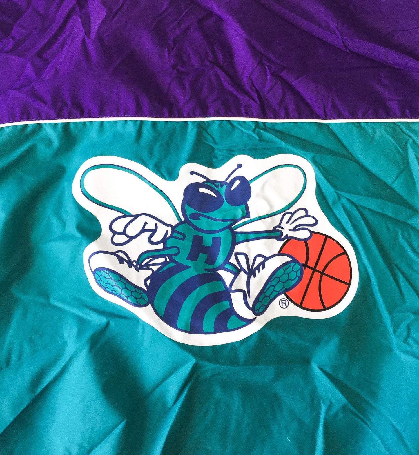 90s Charlotte Hornets Teal/Purple Button Zip Windbreaker Jacket, Sz. XL, Vintage Retro NBA Apparel