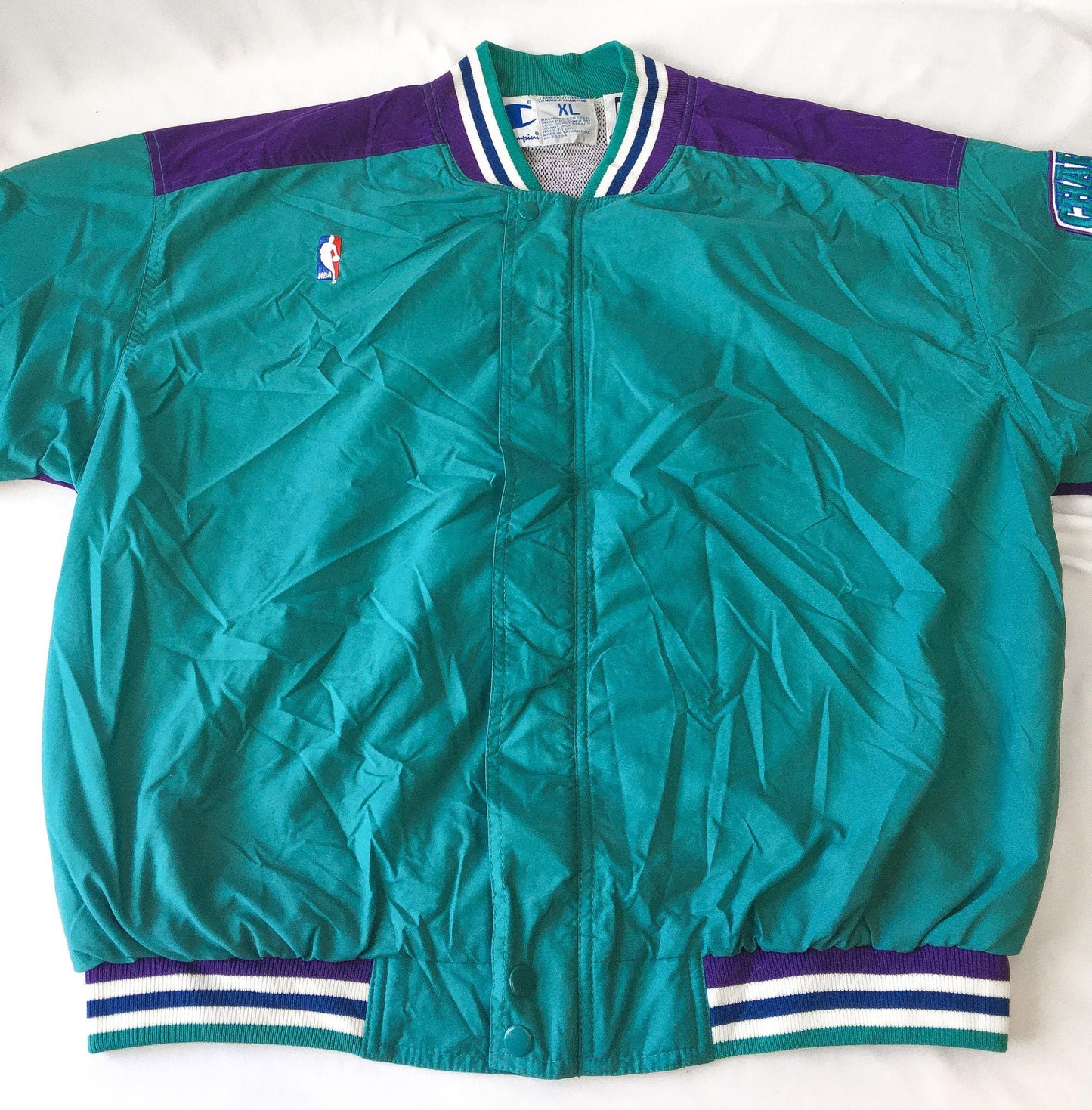 90s Charlotte Hornets Teal/Purple Button Zip Windbreaker Jacket, Sz. XL, Vintage Retro NBA Apparel