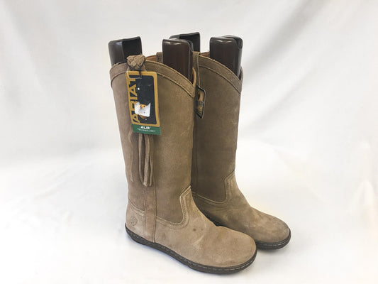 NWT Ariat Fatbaby Sassafras Tan Suede Braided Fringe Boots, Women's Sz. 6B, Vintage Western Boho Leather Boots