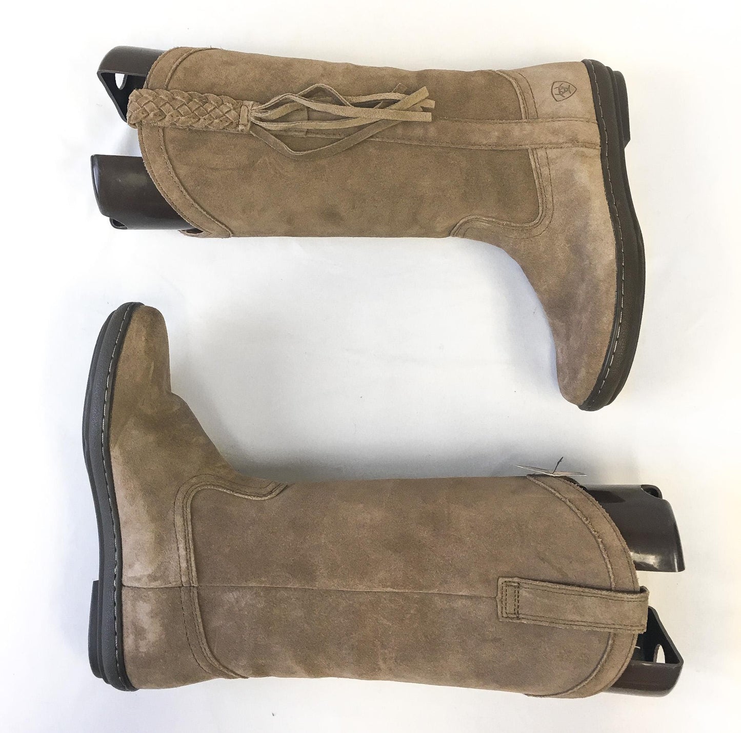 NWT Ariat Fatbaby Sassafras Tan Suede Braided Fringe Boots, Women's Sz. 6B, Vintage Western Boho Leather Boots