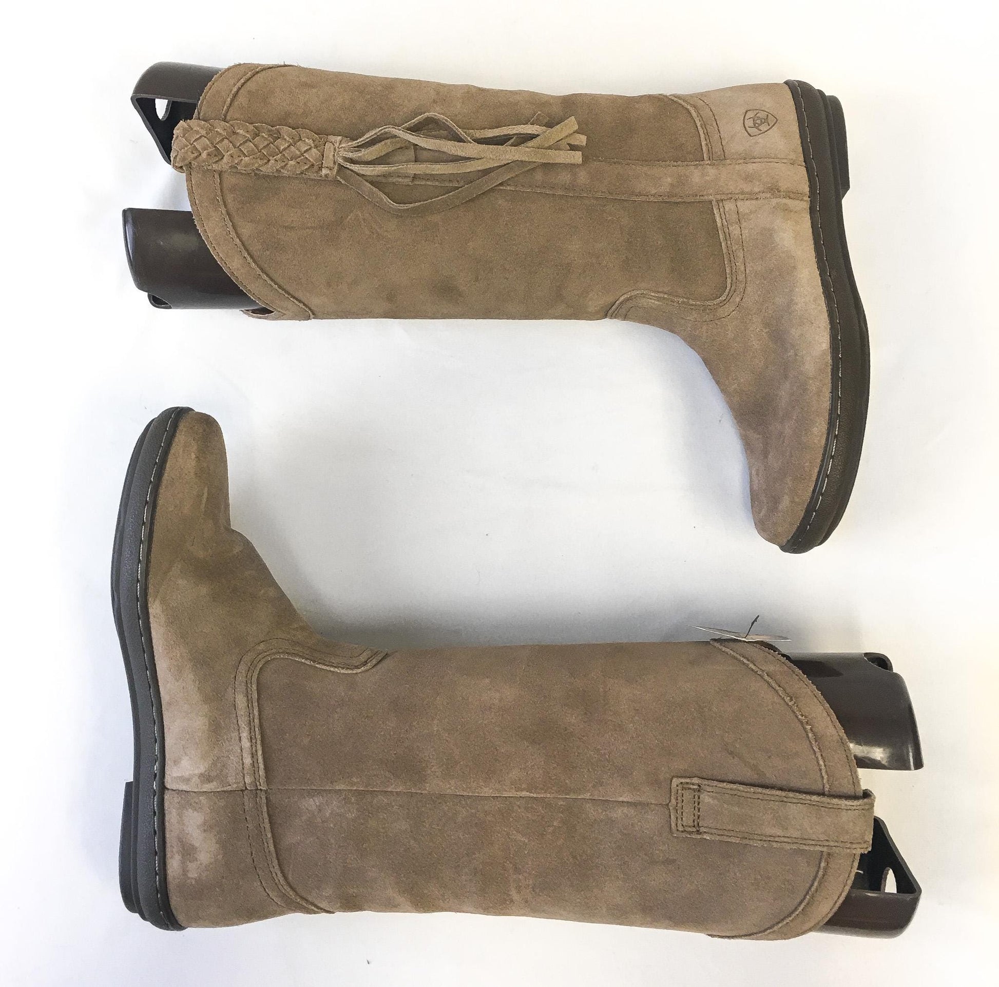 NWT Ariat Fatbaby Sassafras Tan Suede Braided Fringe Boots, Women's Sz. 6B, Vintage Western Boho Leather Boots