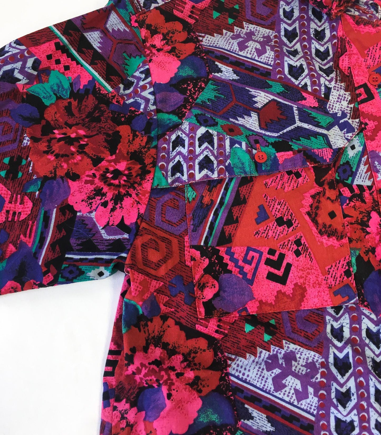 80s Wrangler Abstract Geometric Pink Multicolor Button Down, Approx. Women's Sz. S, Vintage Unique Western Shirt