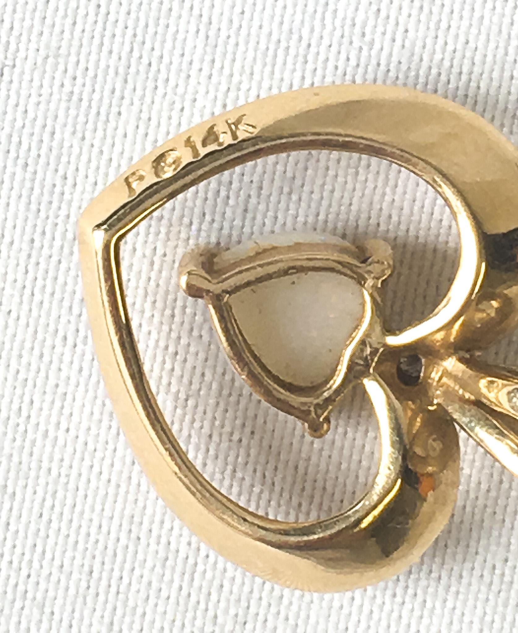 14K Yellow Gold Diamond Opal Heart Shaped Pendant, Dainty Simple Everyday Pendant