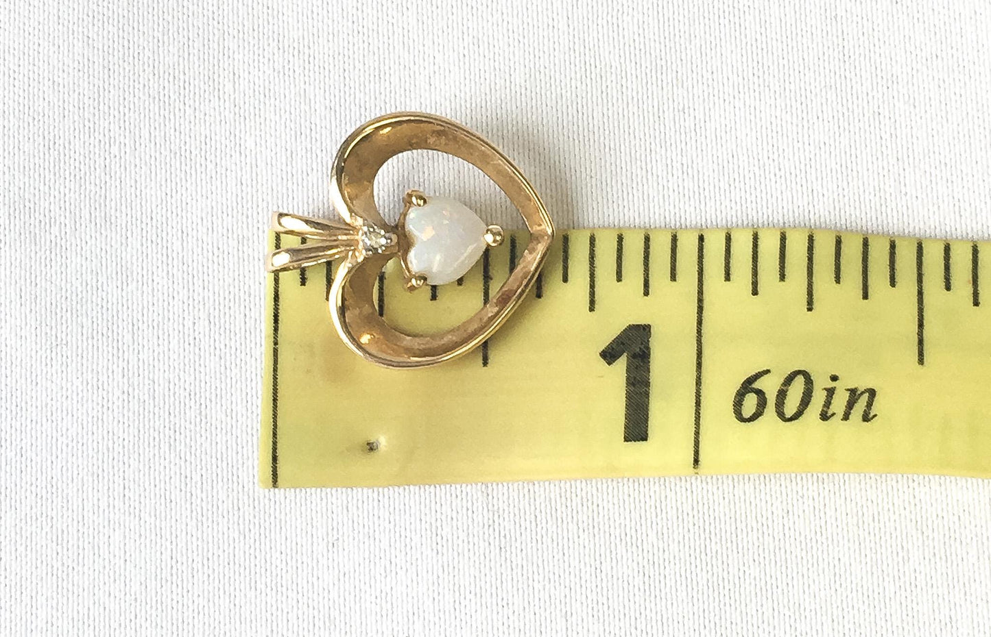 14K Yellow Gold Diamond Opal Heart Shaped Pendant, Dainty Simple Everyday Pendant