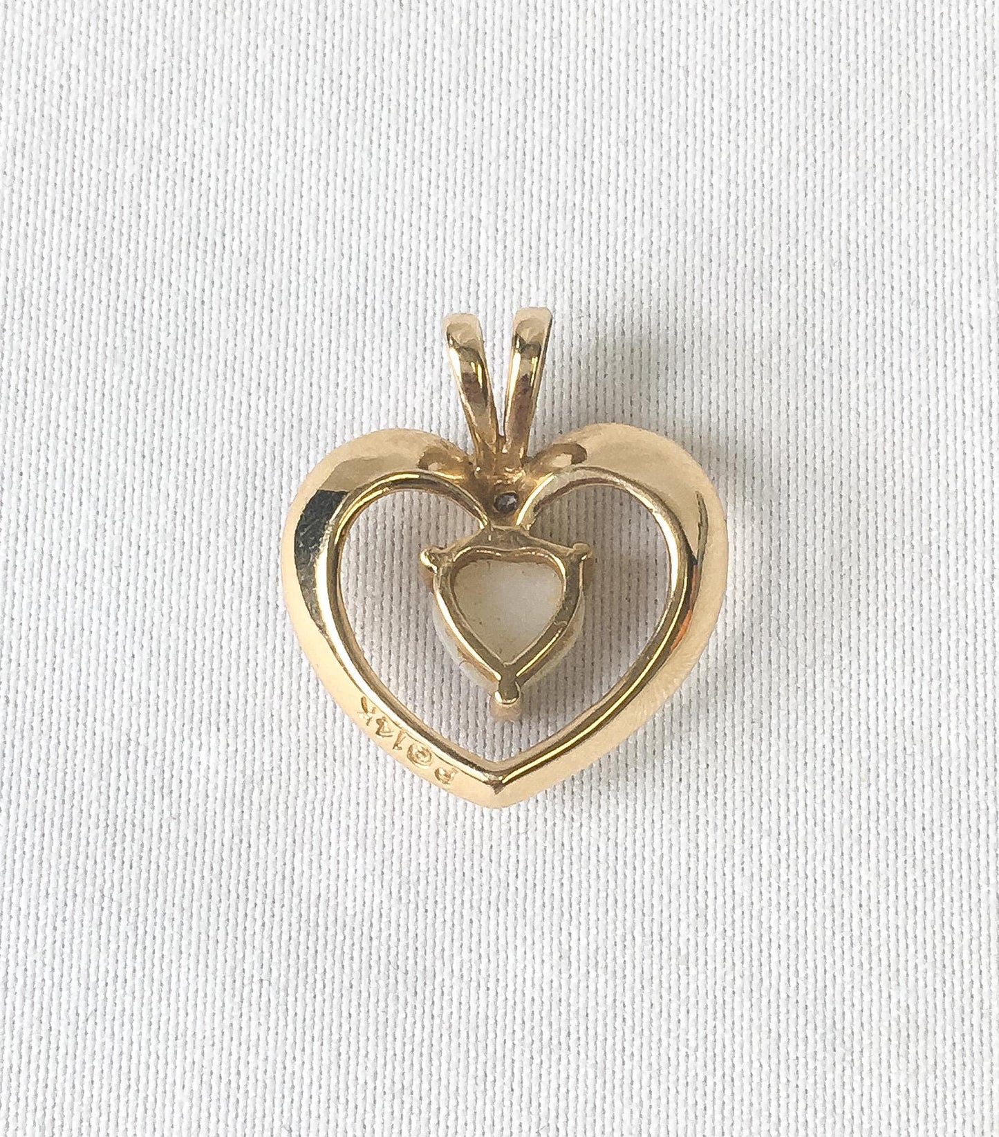 14K Yellow Gold Diamond Opal Heart Shaped Pendant, Dainty Simple Everyday Pendant