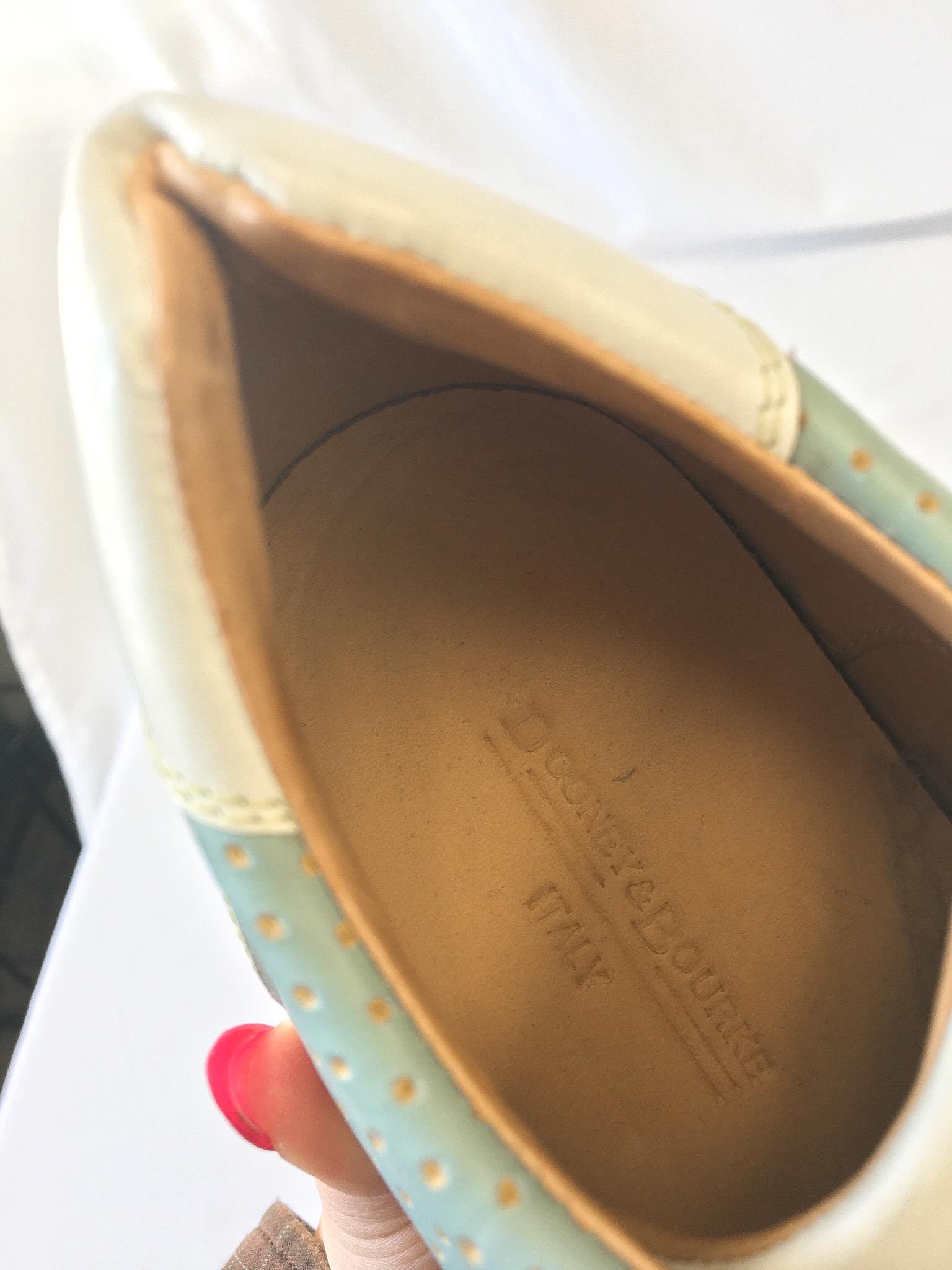 Vintage Dooney and Bourke Pastel Blue/Cream/Off-White Textured Leather Sneakers, Women's Sz. 9.5, Vintage Preppy Academia Style Shoes