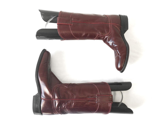Vintage Justin Roper Burgundy/Maroon Leather Cowboy Boots, Approx. Women's Sz. 5.5M/6M, Style 3068, Vintage Western Festival Boots