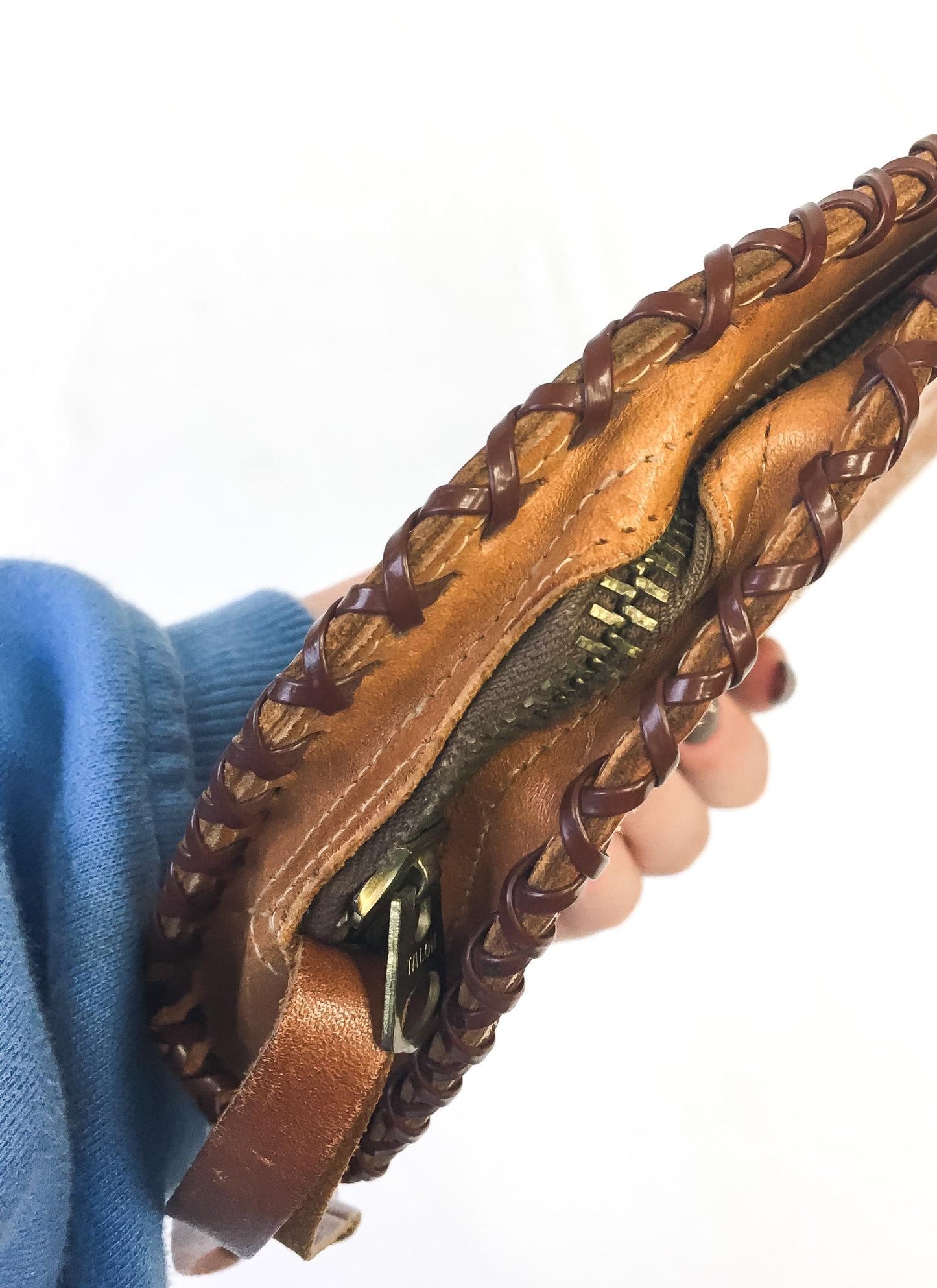 70s Handmade Large Floral Tooled Leather Wristlet Clutch Wallet, Unique Boho Western Handbag