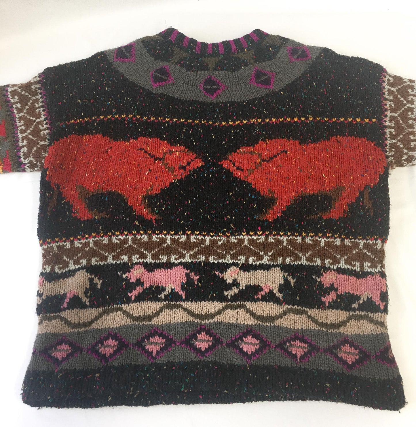 Vintage 90s Forenza Bull Southwestern Aztec Patterned Multicolor Wool Blend Sweater, Women's Sz. S, Unique Statement Western Boho Sweater