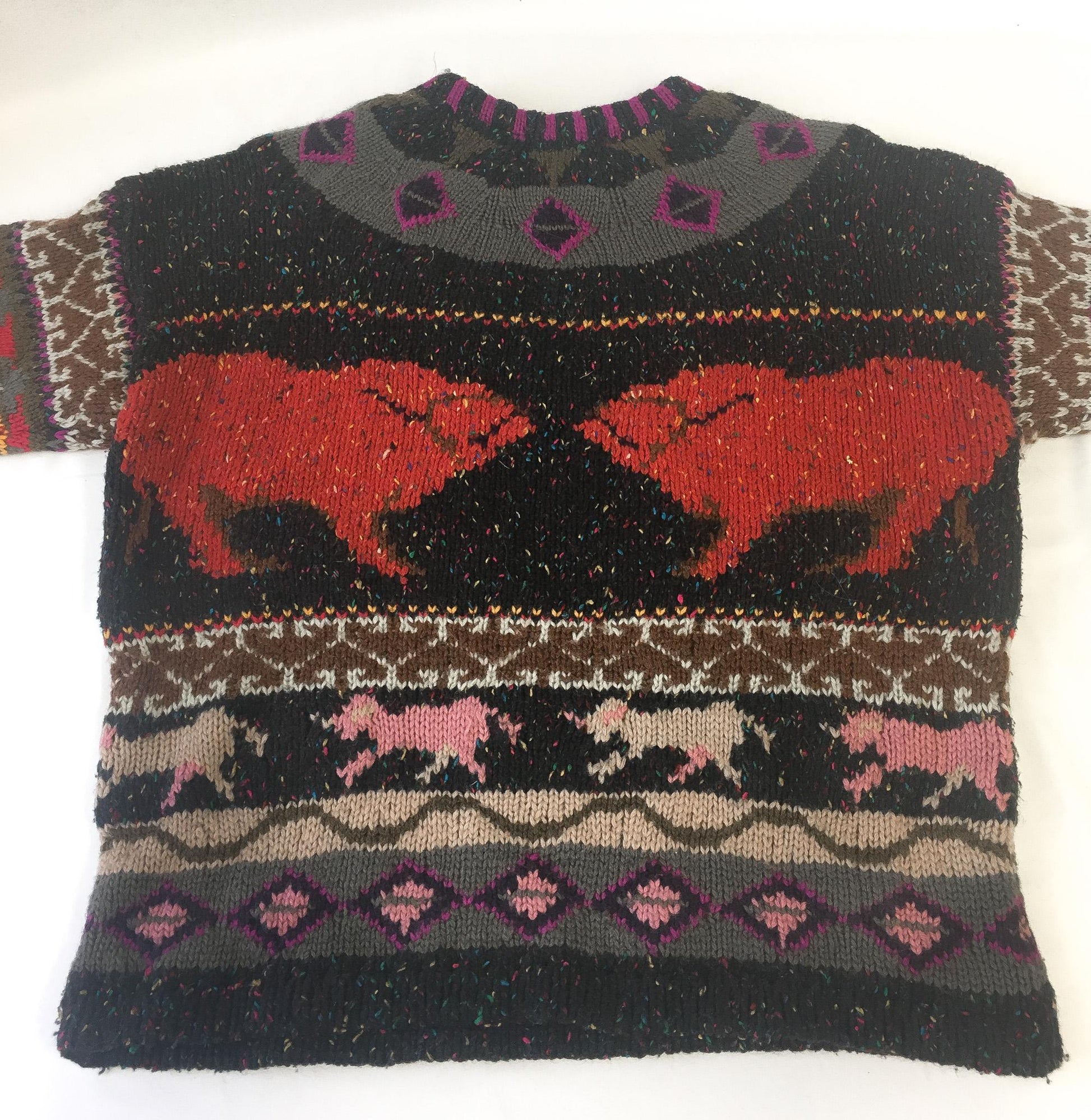 Vintage 90s Forenza Bull Southwestern Aztec Patterned Multicolor Wool Blend Sweater, Women's Sz. S, Unique Statement Western Boho Sweater