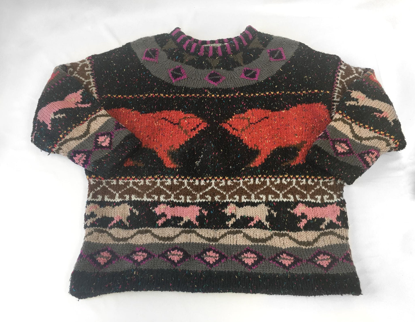 Vintage 90s Forenza Bull Southwestern Aztec Patterned Multicolor Wool Blend Sweater, Women's Sz. S, Unique Statement Western Boho Sweater