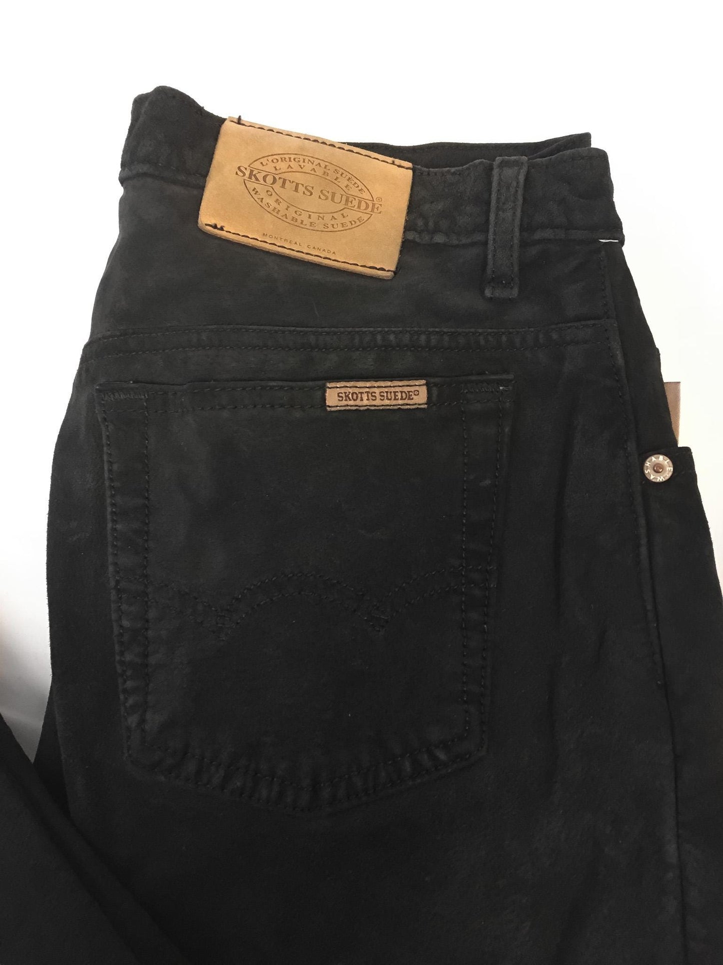 Vintage Skotts Suede Black Straight Leg Suede Pants, Unisex Sz. 31" x 30.5", Vintage Unisex Leather Pants