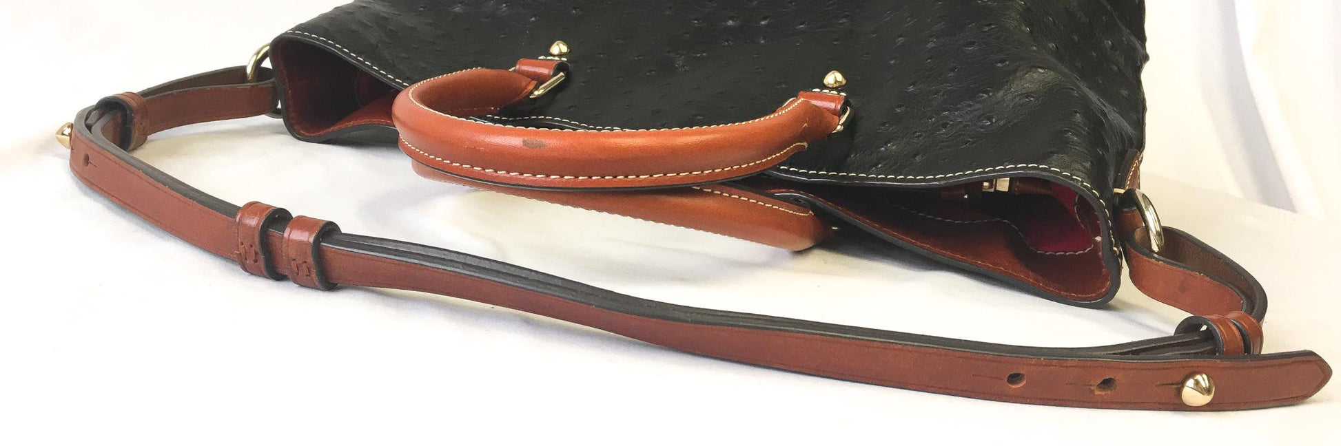 Dooney and Bourke Charleston Black Ostrich Leather Crossbody Top Handle Satchel Bag, Unique Dooney and Bourke Handbag