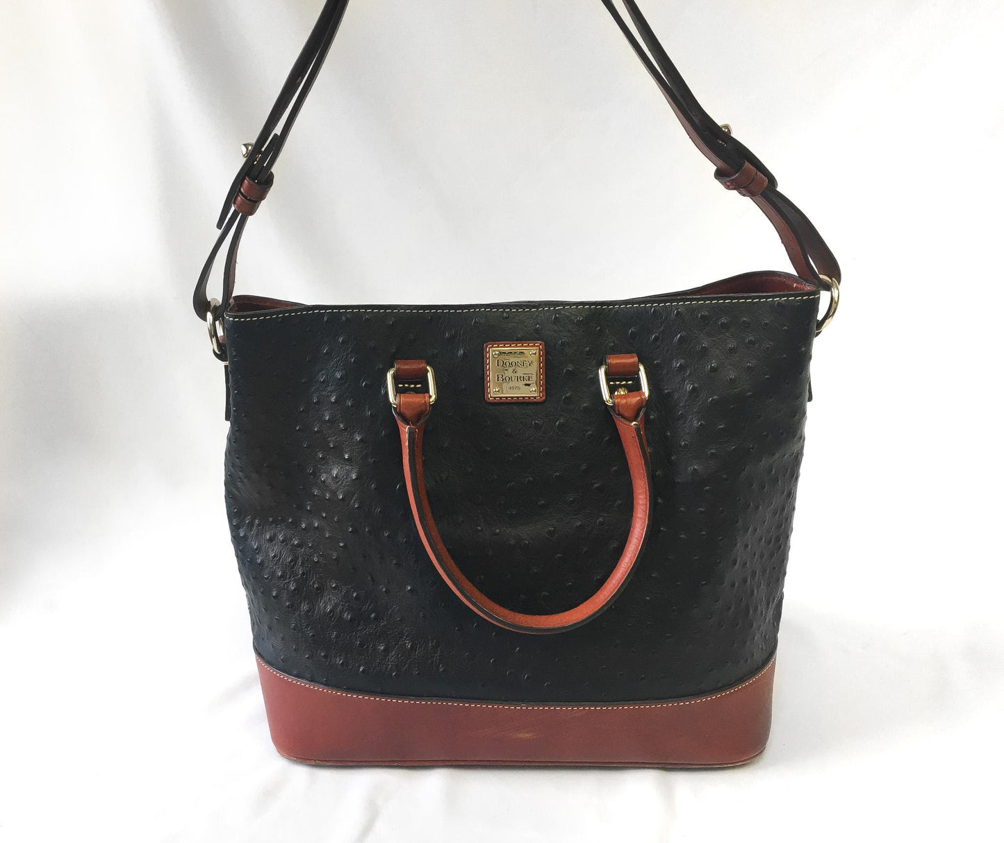 Dooney and Bourke Charleston Black Ostrich Leather Crossbody Top Handle Satchel Bag, Unique Dooney and Bourke Handbag