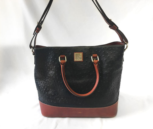 Dooney and Bourke Charleston Black Ostrich Leather Crossbody Top Handle Satchel Bag, Unique Dooney and Bourke Handbag