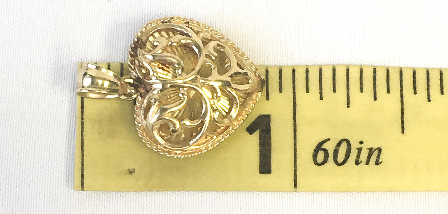Vintage 14K Yellow Gold Filigree Heart Pendant