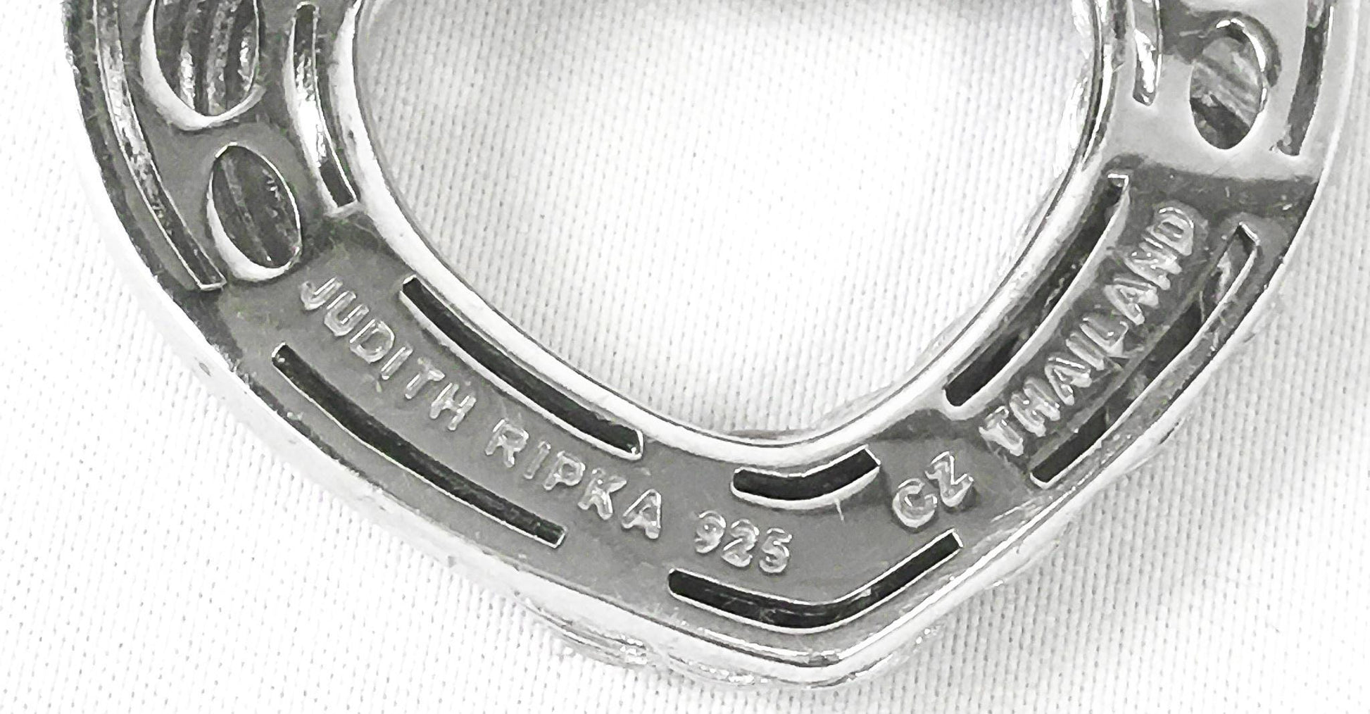 925 Judith Ripka Two Toned Sterling Silver Cubic Zirconia Ribbed Heart Pendant, 1.75", Unique Statement Pendant