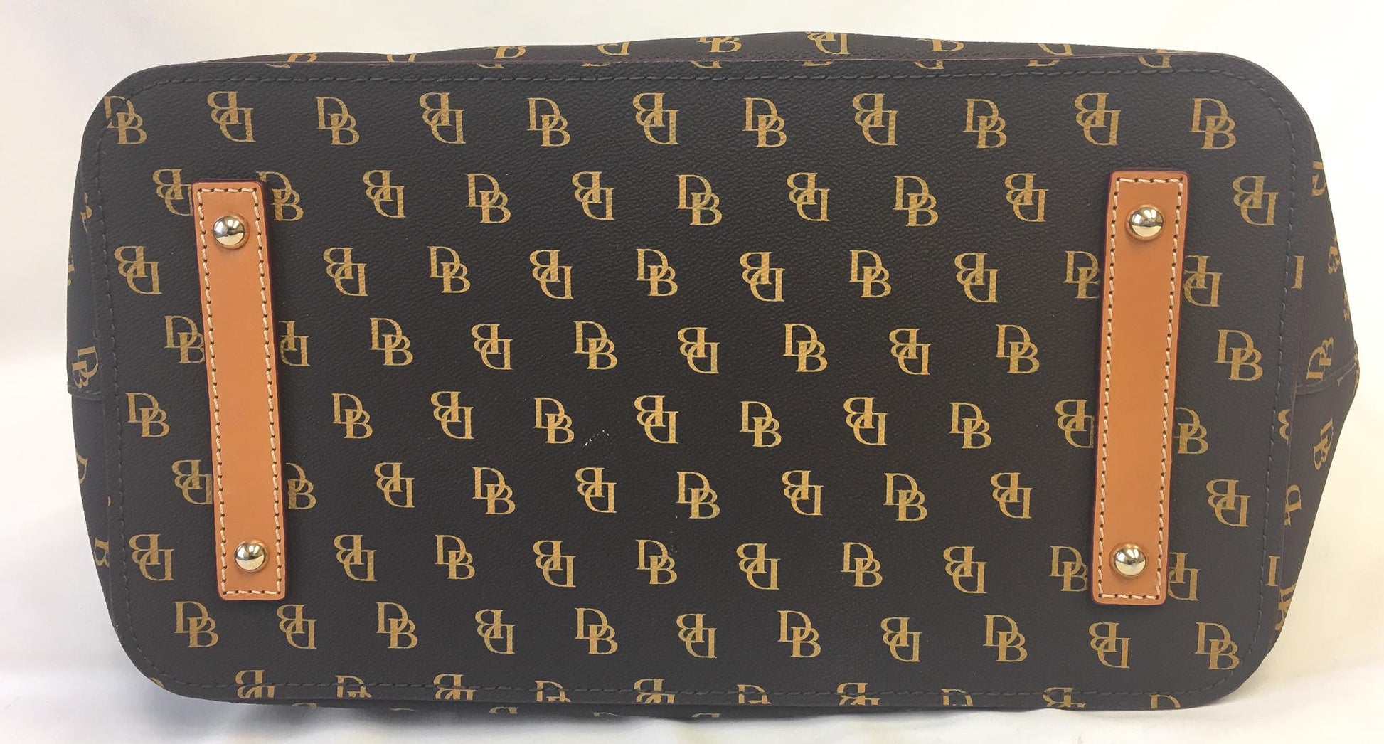 Modern Dooney and Bourke Celeste Brown Monogram Leather Crossbody Satchel Tote Bag, Classy Everyday Dooney Handbag