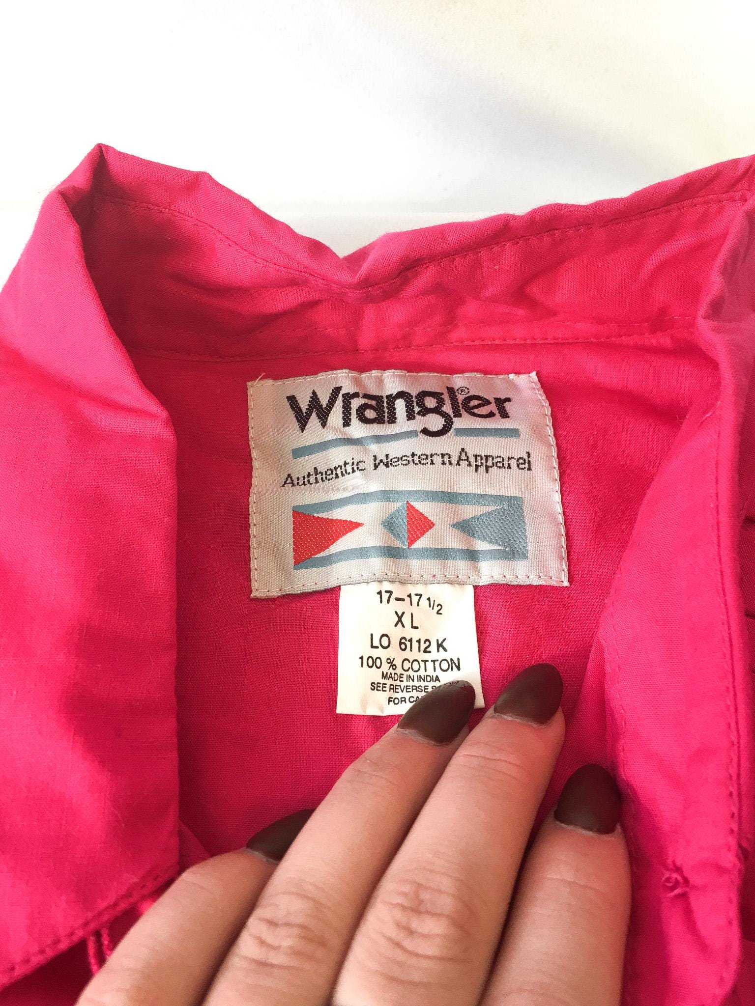 80s Deadstock Wrangler Hot Pink Southwest Embroidered Button Down, Men's Sz. XL, Vintage Unisex Western Shirt