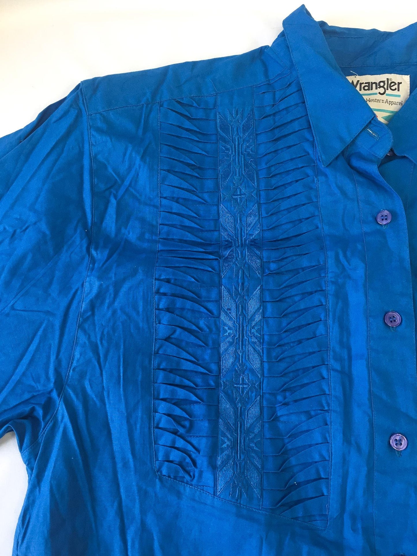 80s Deadstock Wrangler Blue Southwest Embroidered Button Down, Men's Sz. XL, Vintage Unisex Western Shirt