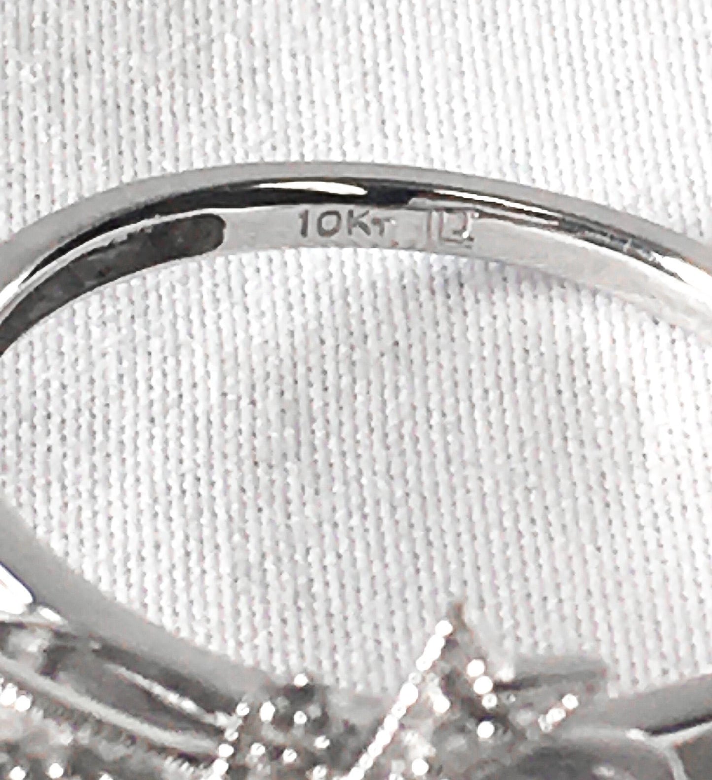 10K White Gold Diamond Bow Ribbon Ring, Sz. 7-7.25, Unique Elegant Regal Diamond Ring