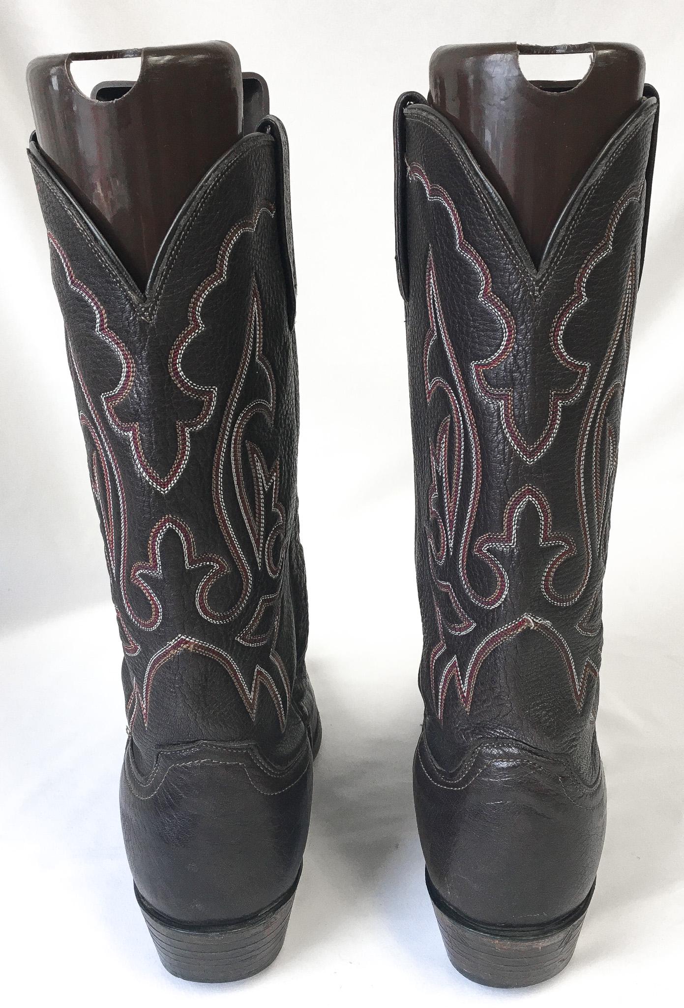 Vintage Lucchese 1883 Gray Leather Embroidered Cowboy Boots, Men's Sz. 9.5D, Vintage Western Cowboy Boots