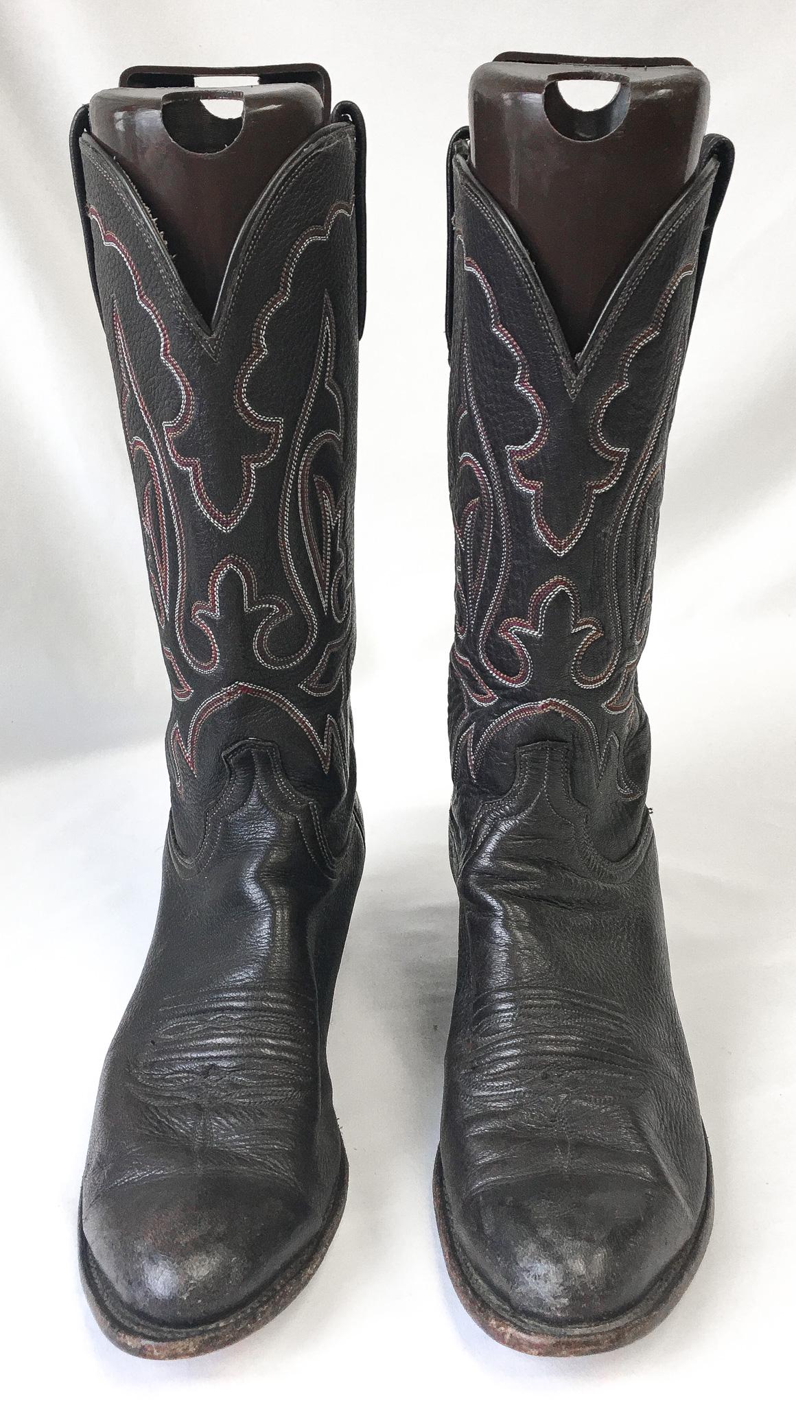 Vintage Lucchese 1883 Gray Leather Embroidered Cowboy Boots, Men's Sz. 9.5D, Vintage Western Cowboy Boots