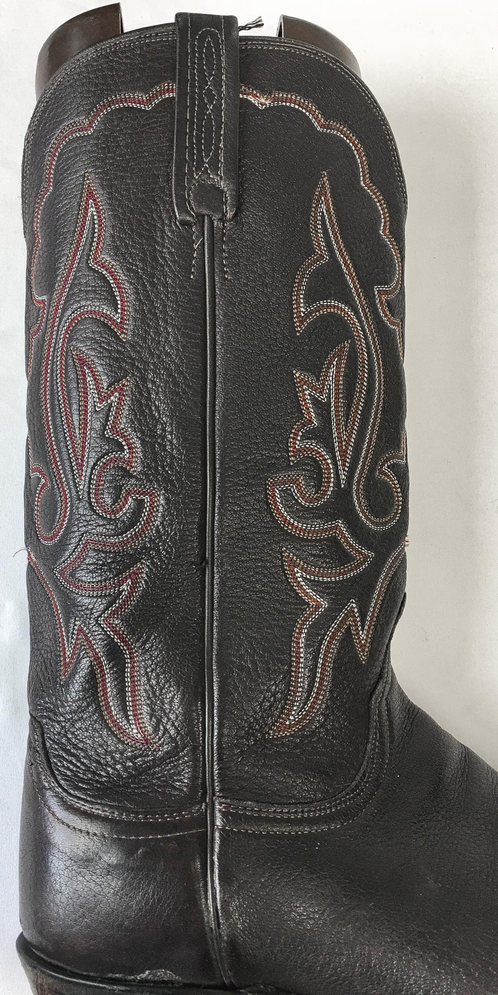 Vintage Lucchese 1883 Gray Leather Embroidered Cowboy Boots, Men's Sz. 9.5D, Vintage Western Cowboy Boots