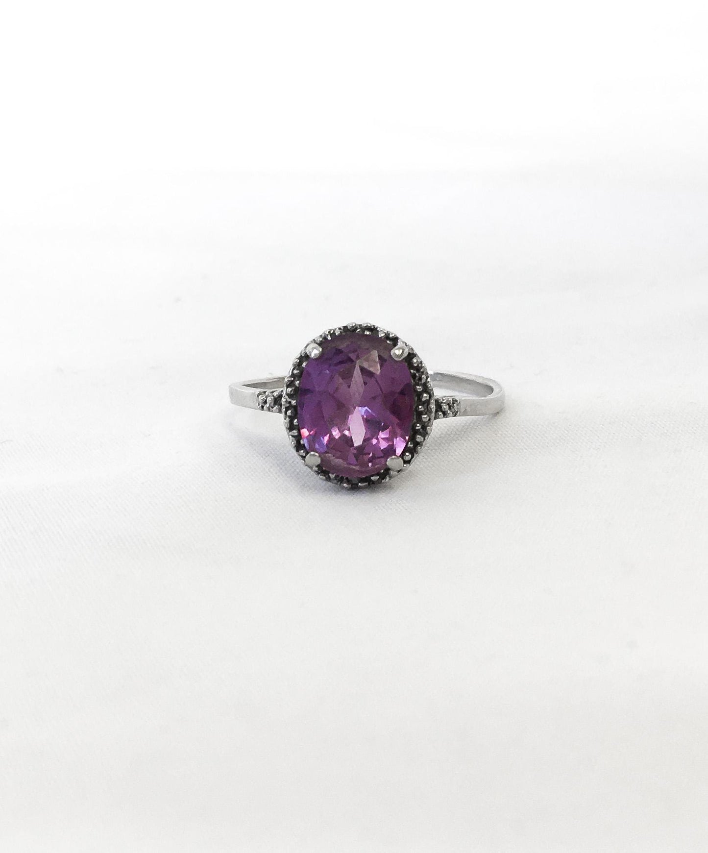 Vintage 925 Purple Sapphire Oval Cut Ring, Sz. 10.25, Elegant Regal Cocktail Art Deco Style Statement Ring
