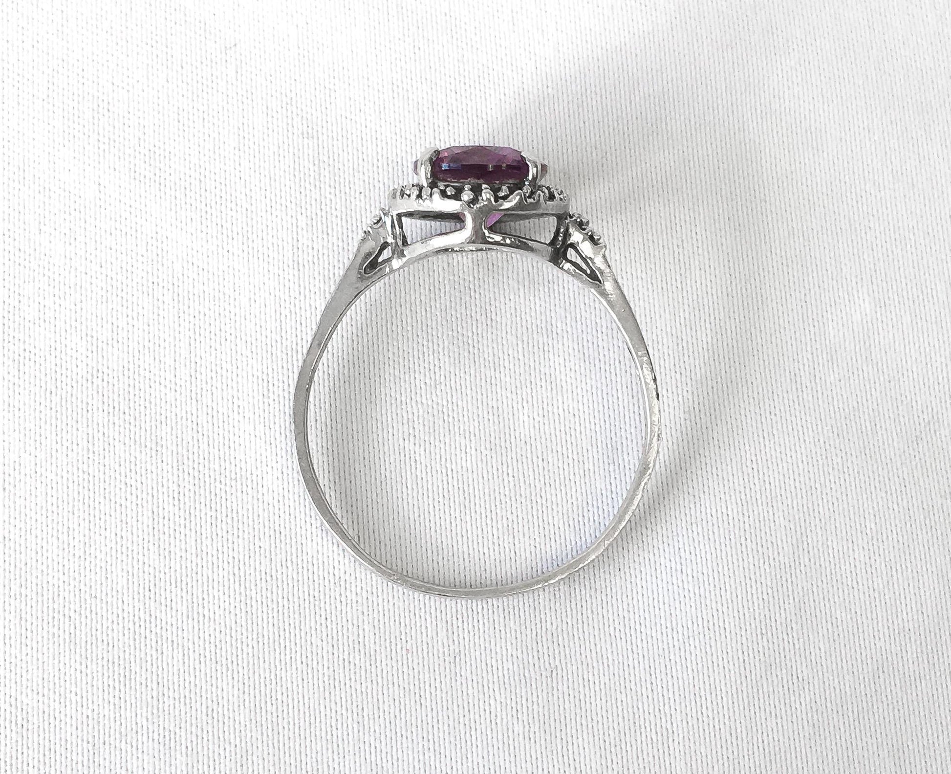 Vintage 925 Purple Sapphire Oval Cut Ring, Sz. 10.25, Elegant Regal Cocktail Art Deco Style Statement Ring