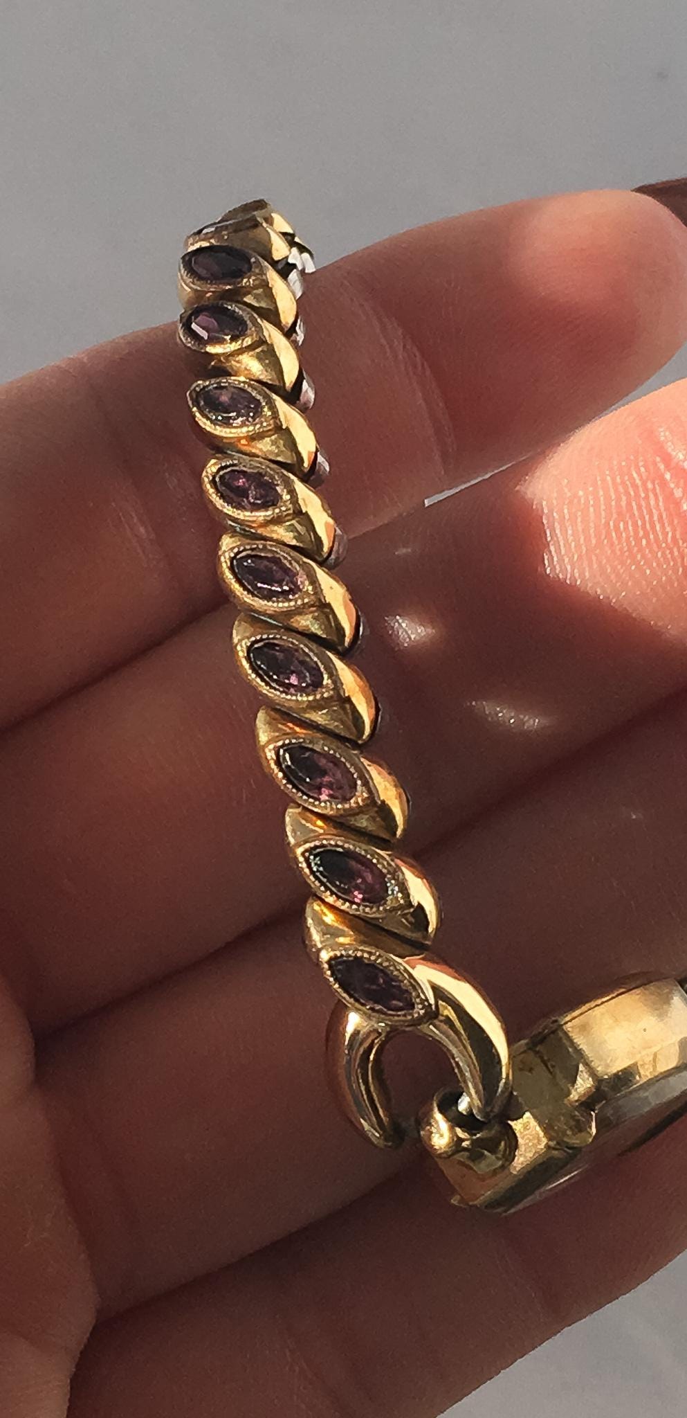 Vintage Bulova 10K Gold Filled Purple Glass Stone Expandable Wrist Watch, 4"-8", Unique Elegant Everyday Watch