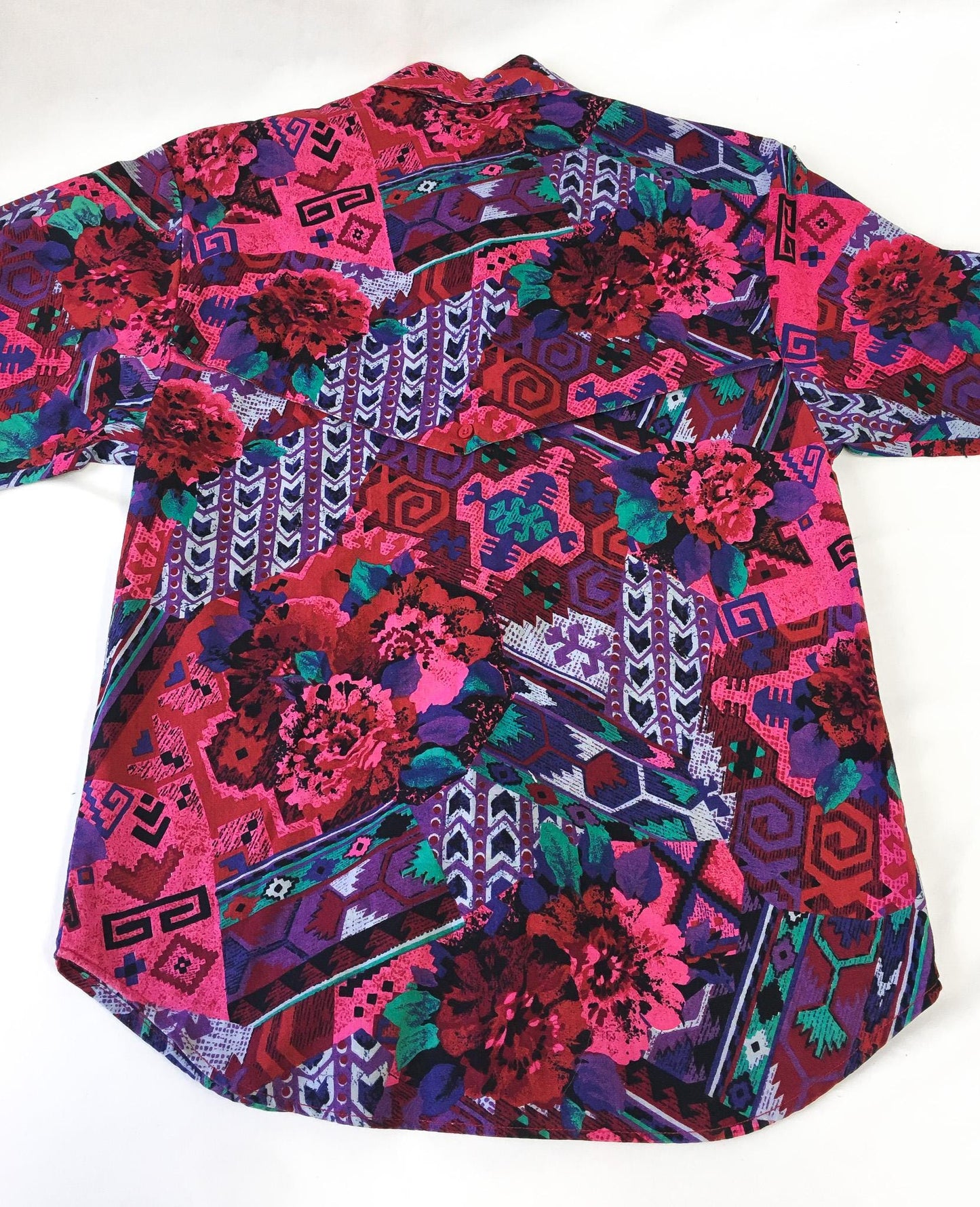 80s Wrangler Abstract Geometric Pink Multicolor Button Down, Approx. Women's Sz. S, Vintage Unique Western Shirt