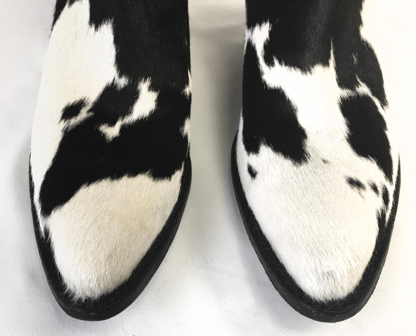 RARE Vintage Larry Mahan Black White Pony Horse Hair Cow Print Horseshoe Cactus Leather Cowboy Boots, Women's Sz. 7B, Unique Statement Boots