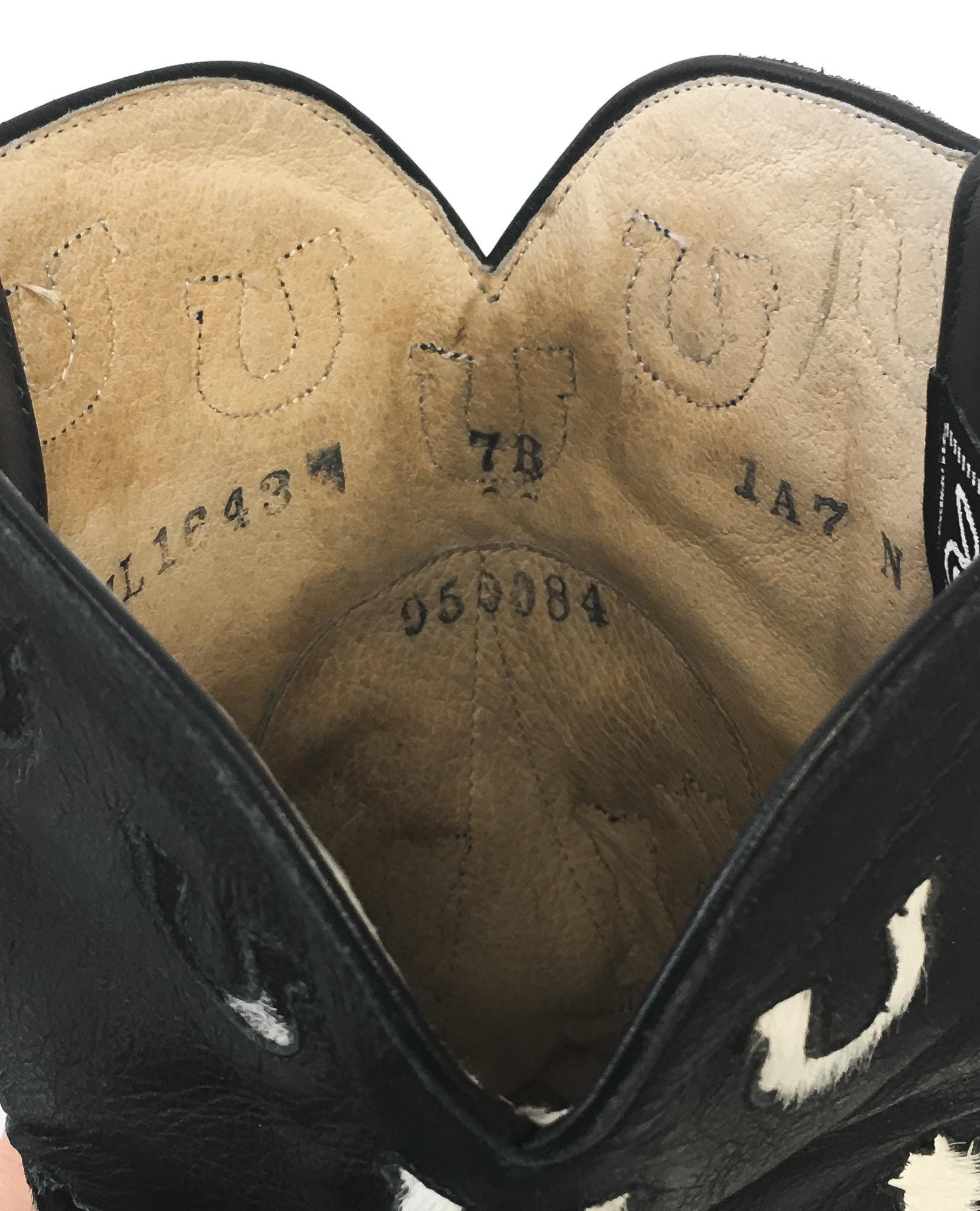 RARE Vintage Larry Mahan Black White Pony Horse Hair Cow Print Horseshoe Cactus Leather Cowboy Boots, Women's Sz. 7B, Unique Statement Boots