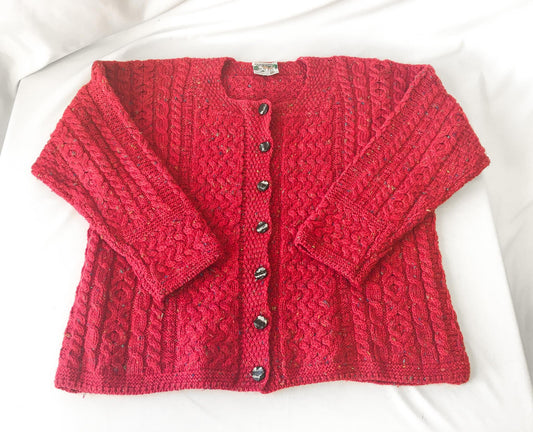 Vintage Connemara Knitwear Pink/Rainbow Speckled Pure Wool Button Up Cardigan Sweater, Women's Sz. L