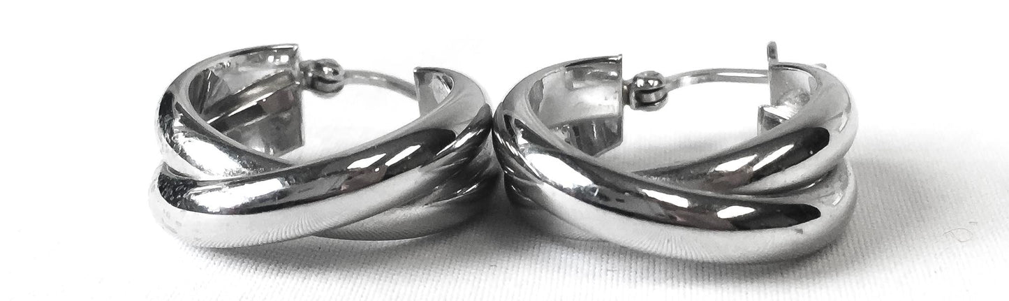 Vintage 14K 585 White Gold Israel Twisted Hoop Earrings, .75", 8mm, Simple Everyday Minimalist Earrings