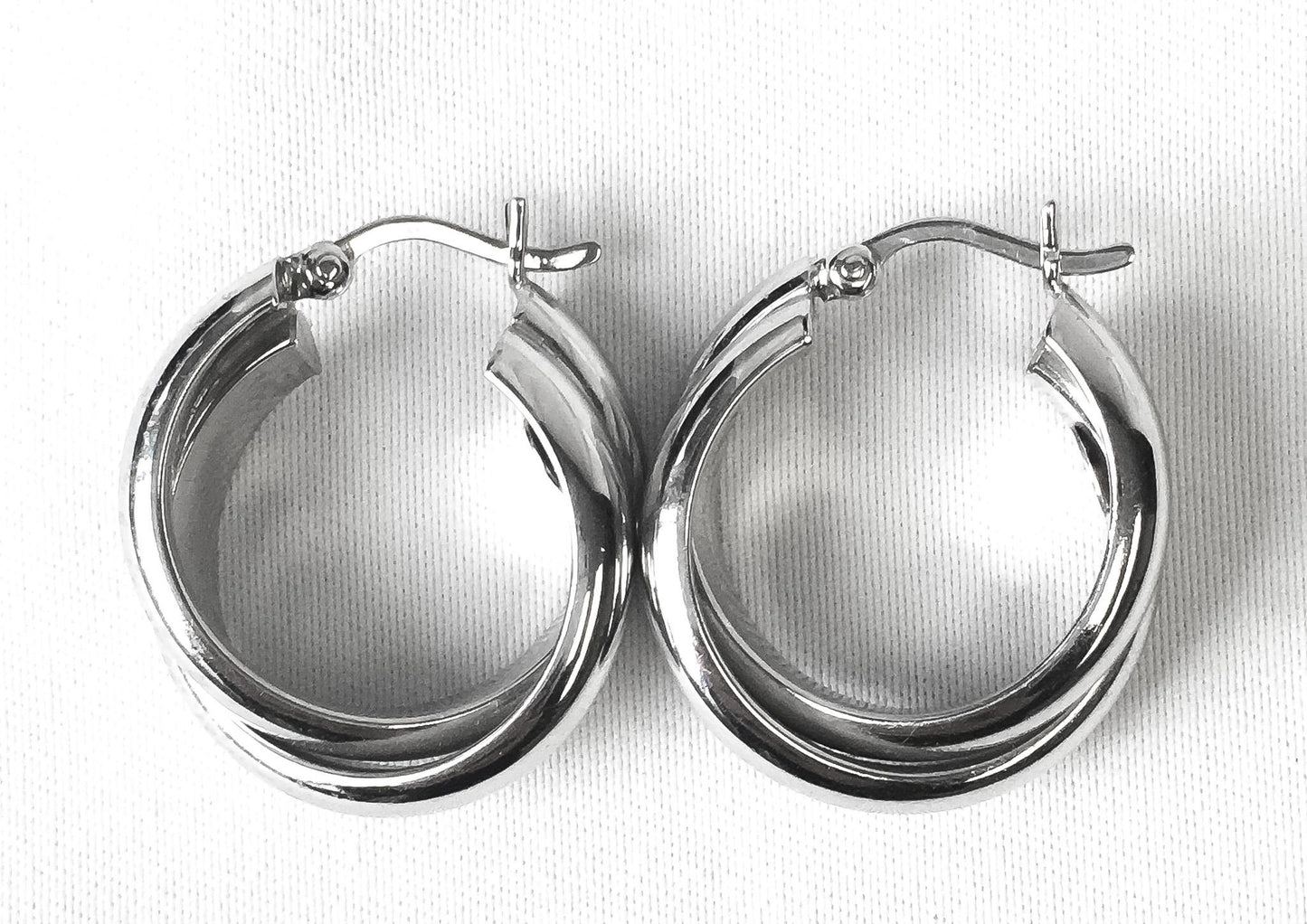 Vintage 14K 585 White Gold Israel Twisted Hoop Earrings, .75", 8mm, Simple Everyday Minimalist Earrings