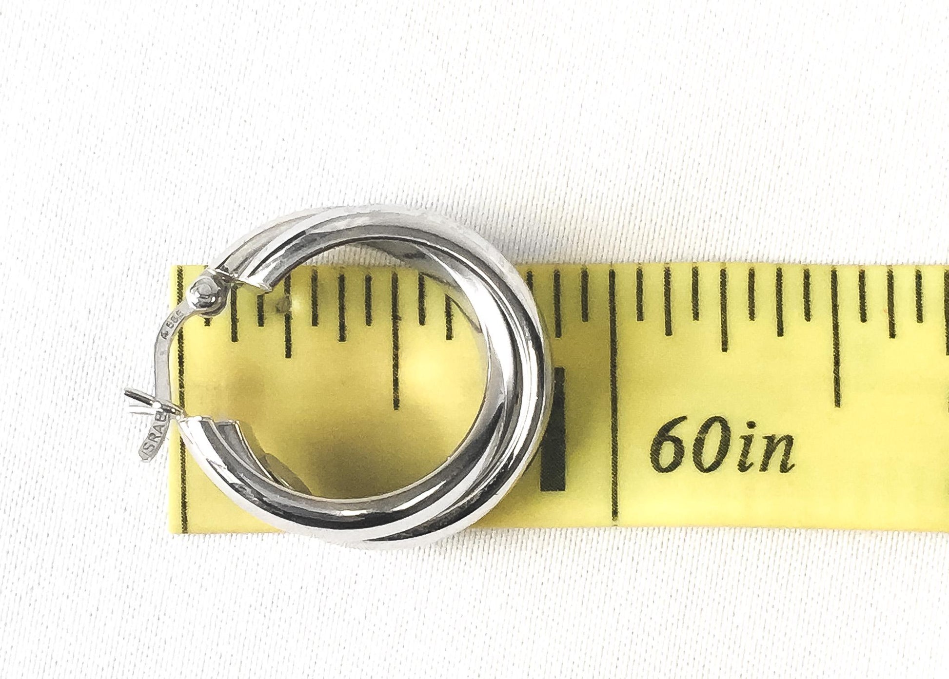 Vintage 14K 585 White Gold Israel Twisted Hoop Earrings, .75", 8mm, Simple Everyday Minimalist Earrings