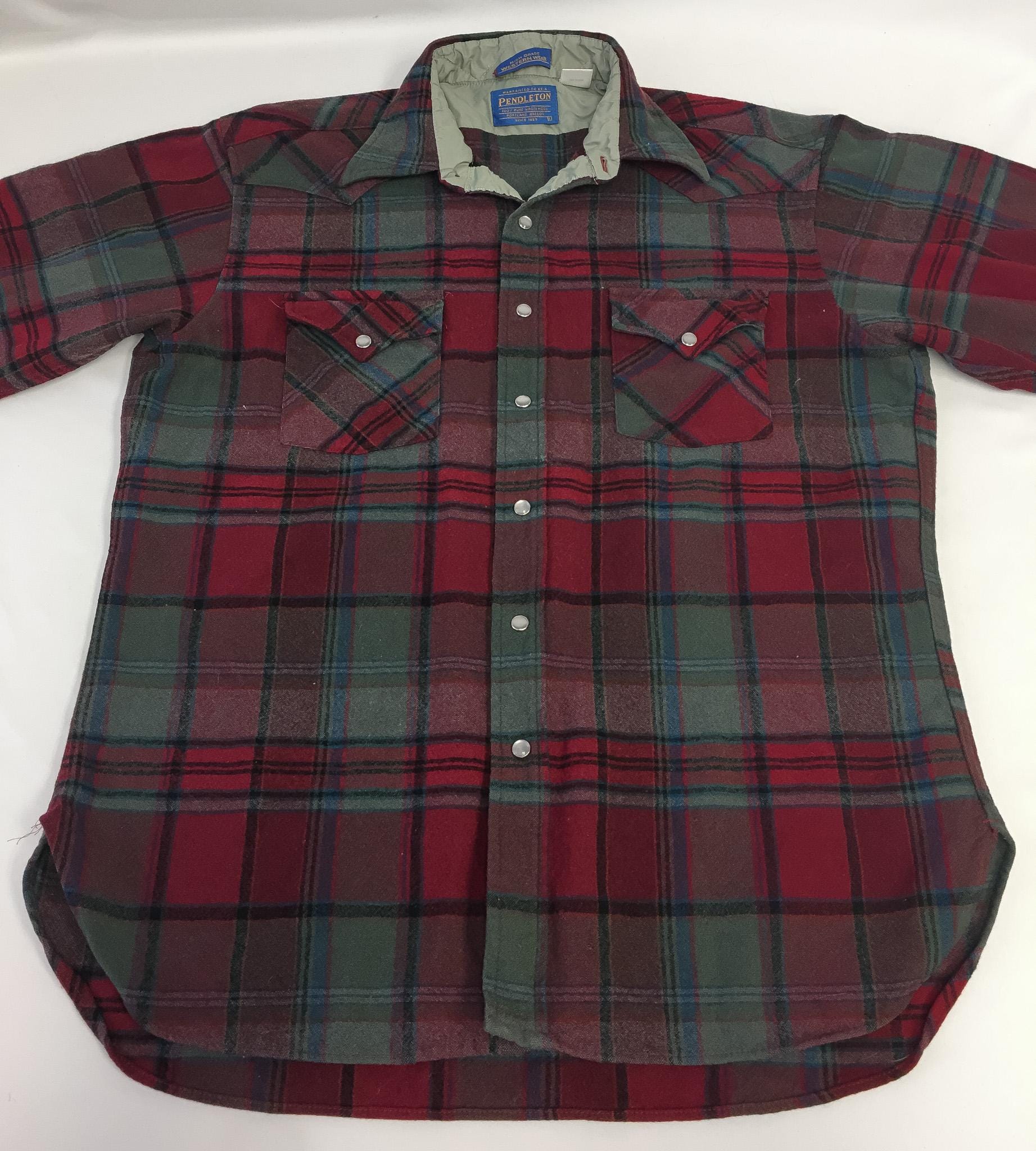 Vintage Pendleton Red/Blue/Green Plaid Wool Oxford Flannel Button Up, Unisex Sz. M, Vintage Western Shirt