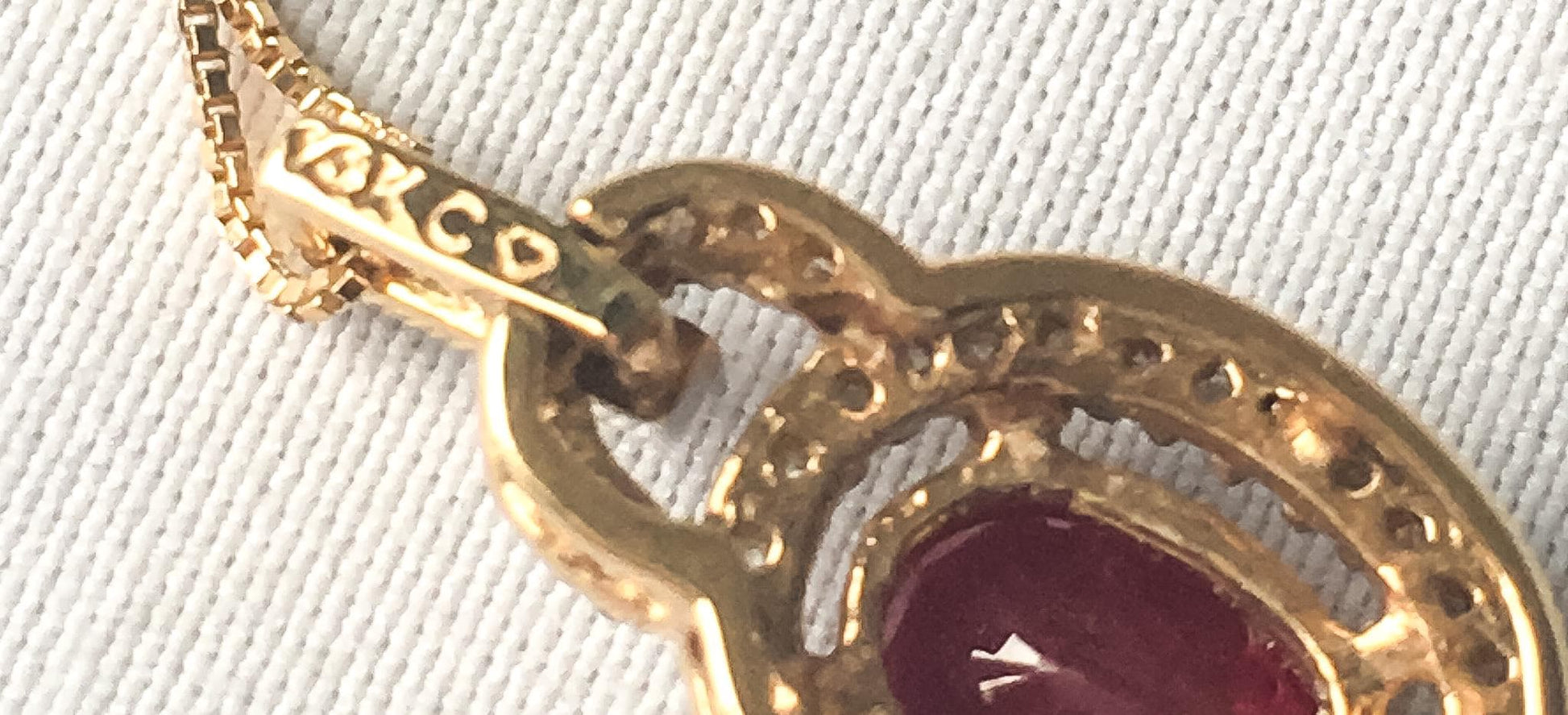 14K Yellow Gold Diamond Ruby Oval Pendant Box Chain Necklace, Roughly 18", Simple Elegant Everyday Necklace