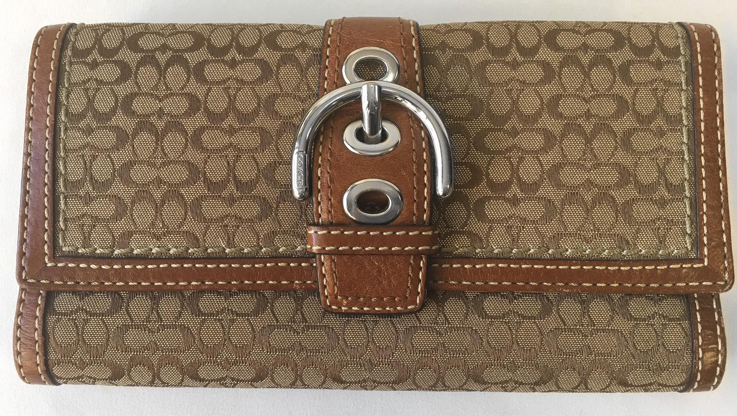 Y2K 00s Coach Beige Khaki Brown Soho Signature C Monogram Canvas Leather Wallet, Vintage Y2K Coach Handbag Accessories