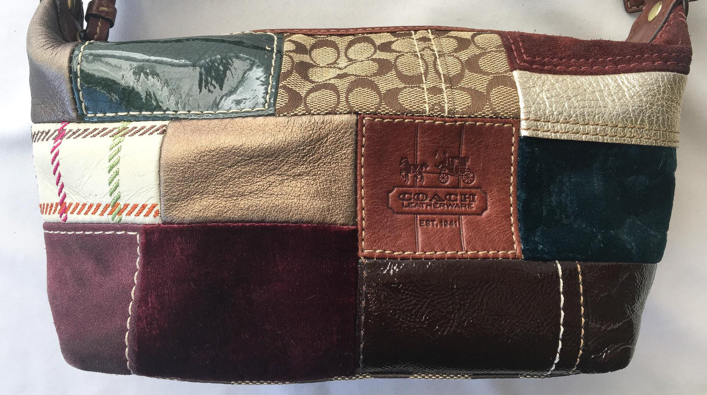 Y2K Coach Bleeker Holiday Patchwork Multicolor Sufflete Leather Suede Mini Bag, Style 40928, Vintage 00s Coach Handbag